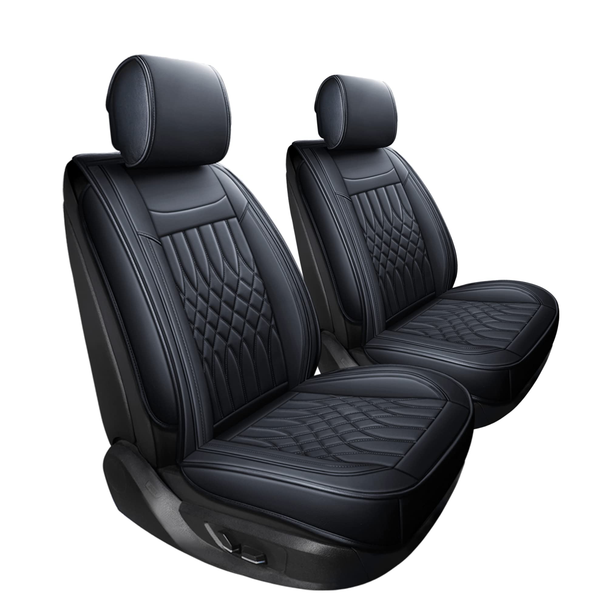 Premium Universal Leather Car Seat Covers - Waterproof 2-Piece Front Set for SUV, Sedan & Truck | Fits Honda, Ford & More | Black Leatherette Seat Protectors | Perfect for Daily Commute, Road Trips & Family Protection