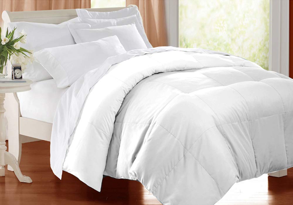 Blue Ridge Home Fashions 320 Thread Count Sateen Down Alternative Comforter - Twin Size, White - Ultra Soft & Hypoallergenic Bedding for All Seasons - Perfect for Guest Rooms, Dorms & Cozy Bedrooms
