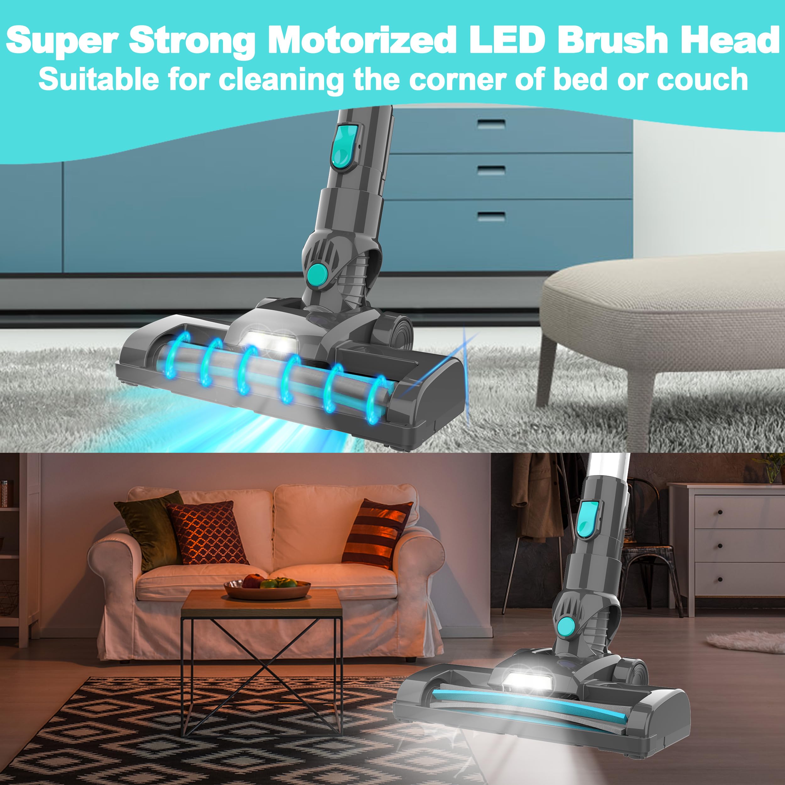 JYH Cordless Vacuum Cleaner - 25Kpa Powerful Stick Vacuum with 45min Runtime, 210W Brushless Motor | 4-in-1 Lightweight Rechargeable Vacuum for Hardwood Floors & Pet Hair | Perfect for Home Cleaning, Car Detailing & Pet Owners