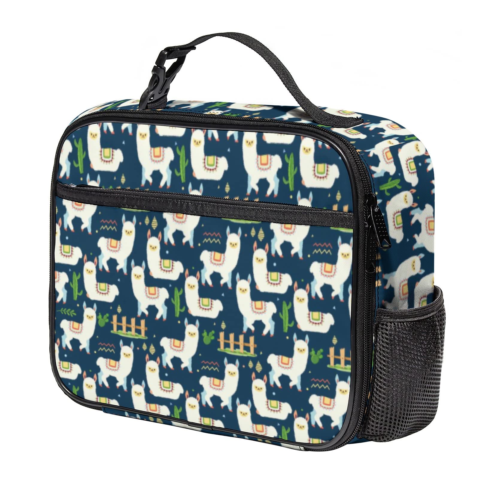 Alpaca Insulated Lunch Bag - Leakproof & Durable Reusable Cooler Tote for Women, Men & Kids - Cactus Pattern Lunch Box with Pocket for Work, School, Picnic, Travel - Perfect Gift Idea for Office, Camping & Outdoor Activities