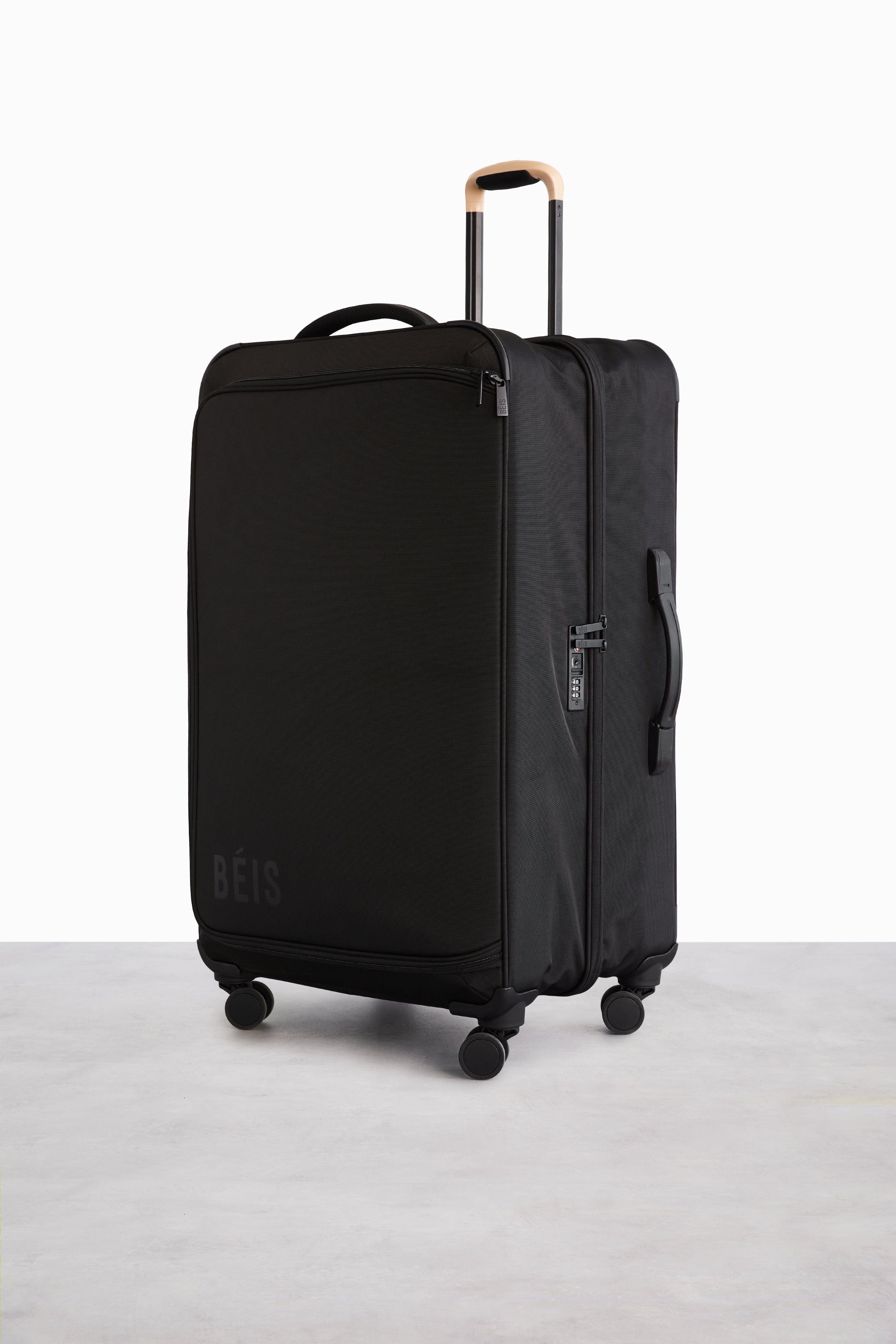 Soft Sided Collapsible Check In Roller Luggage - Black Expandable Carry On Suitcase for Travel, Business Trips & Weekend Getaways