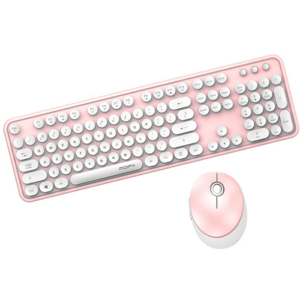 Wireless Keyboard and Mouse Combo for PC & Laptop - 104-Key Stylish Lipstick Design with USB Receiver, Cute Round Keys (White Pink) - Perfect for Home Office, Gaming & Work