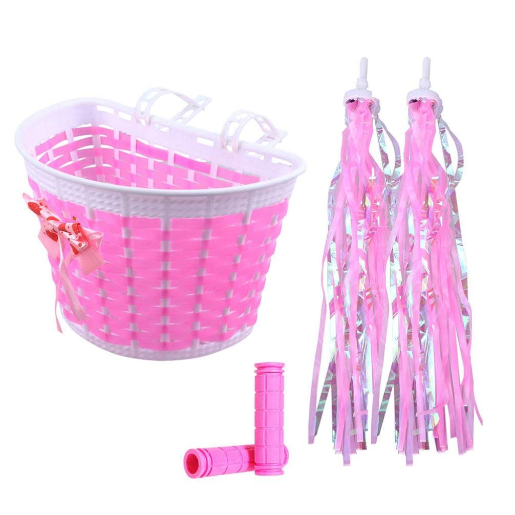 IMIKEYA Scooter Streamers for Kids - Colorful Bike Handlebar Grips & Woven Streamers - Fun Bicycle Accessories for Toddler Girls (Pink, Steel Target) - Perfect for Birthday Gifts & Outdoor Play