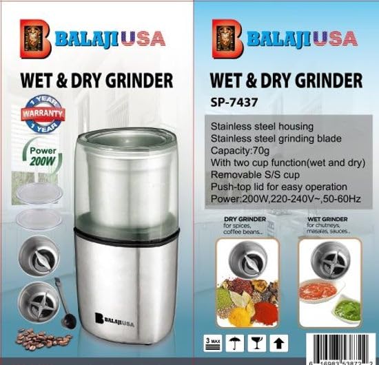 Premium 2-Cup Wet & Dry Grinder for Spices, Masalas & Chutneys - 200W Powerful Motor, 12 Spoon Capacity - 110V for USA & Canada - Perfect for Indian Cooking, Baking & Meal Prep