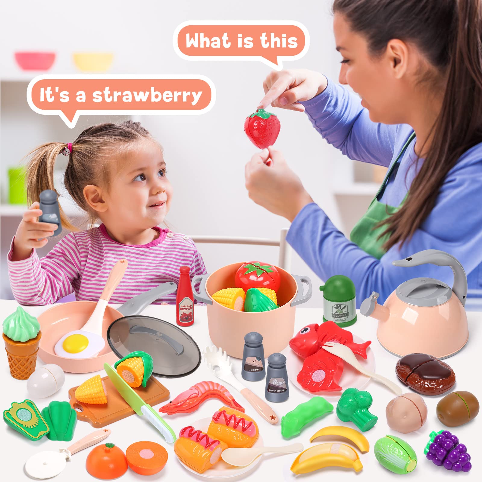 **CUTE STONE Kids Kitchen Playset - 24-Piece Pretend Play Food & Cookware Toys with Pots, Pans & Utensils - Educational Toddler Cooking Set for Boys & Girls - Perfect for Role Play, Birthday Gifts & Preschool Learning**