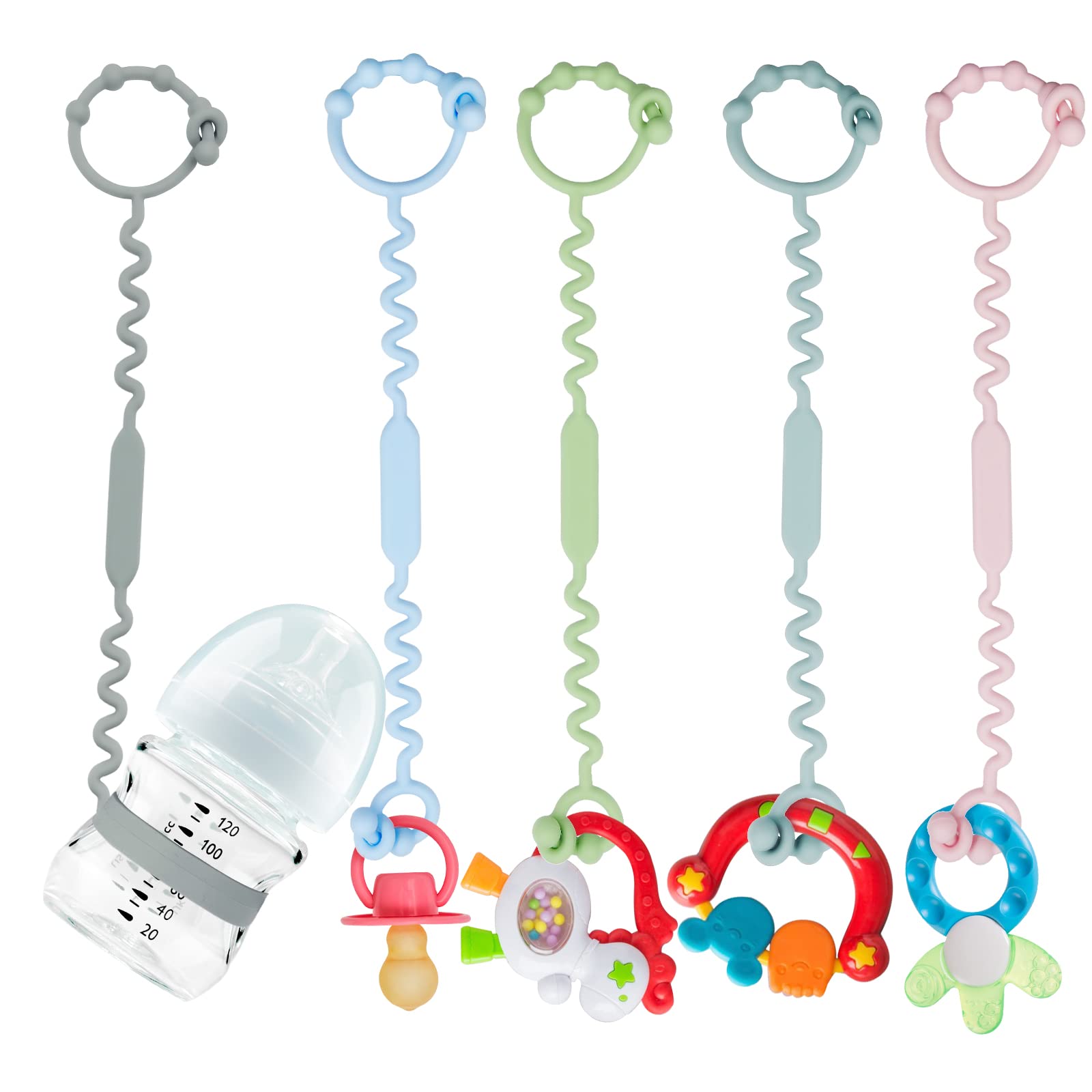 Baby Toy Straps - BPA Free Silicone Stroller & High Chair Safety Straps for Teether, Pacifier, Sippy Cup | Adjustable Toy Holder for On-the-Go Parents (Gray) - Perfect for Strollers, Car Seats & Travel Accessories