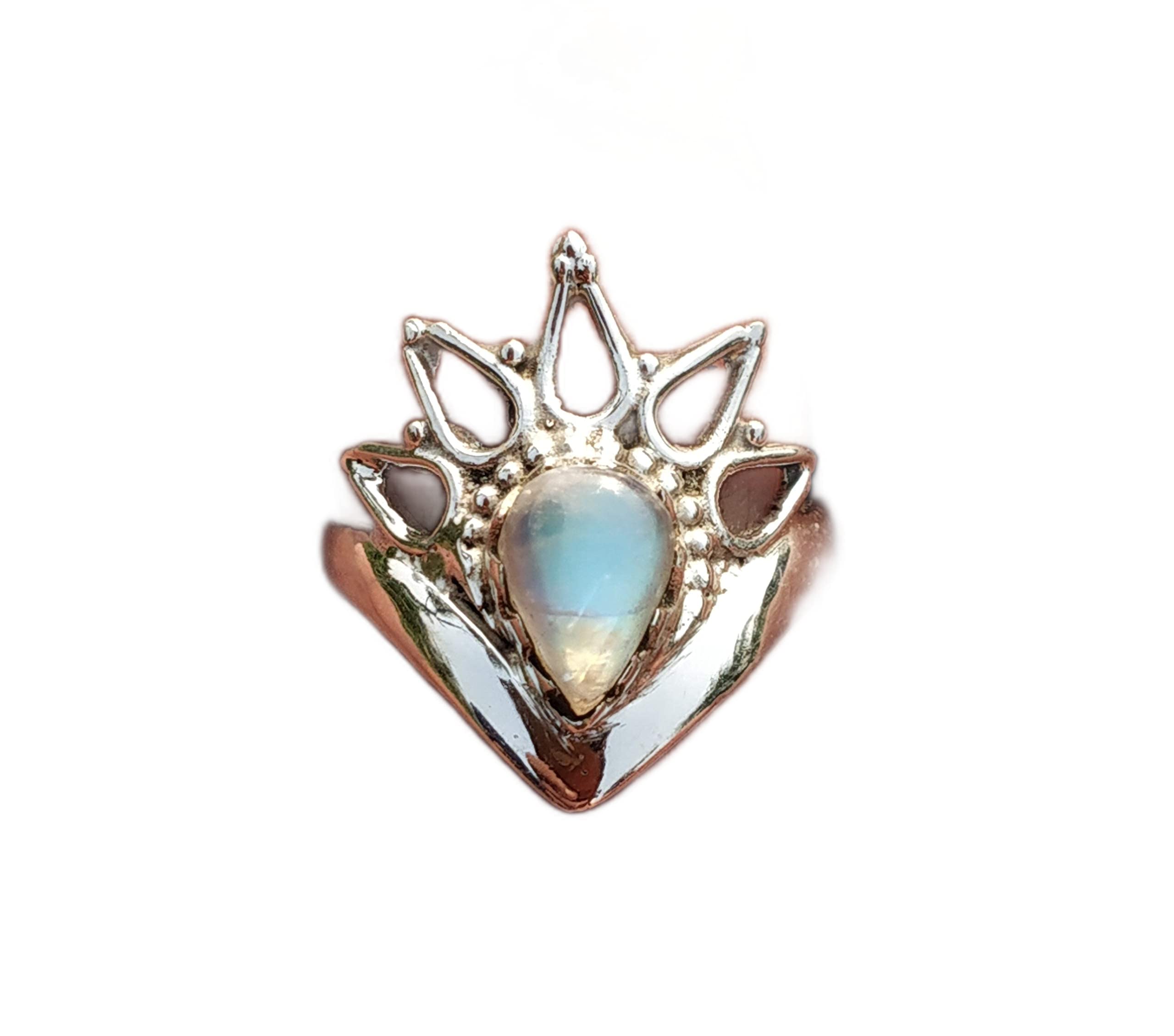 Rainbow Moonstone Silver Ring - Vintage Handmade Jewelry for Women | Genuine Stone Solitaire Ring | Engagement Gift, Bridal Gift, Boho Statement Ring | Perfect for Weddings, Anniversaries & Special Occasions