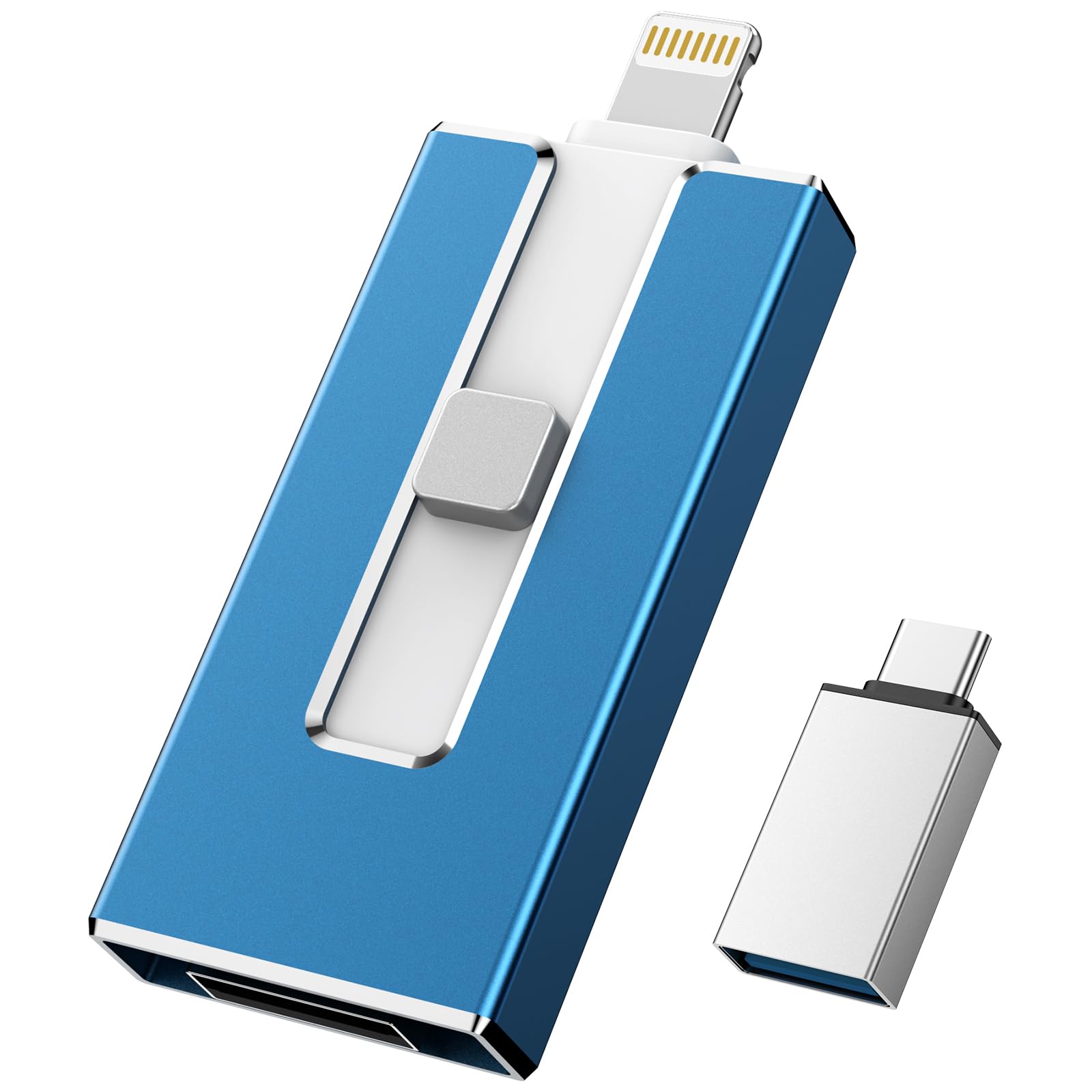 512GB iPhone Photo Stick - 3-in-1 USB Flash Drive for iPhone, iPad, PC - External Memory Storage for Photos & Videos - Portable Backup Solution for Travel, Work & School (Blue)