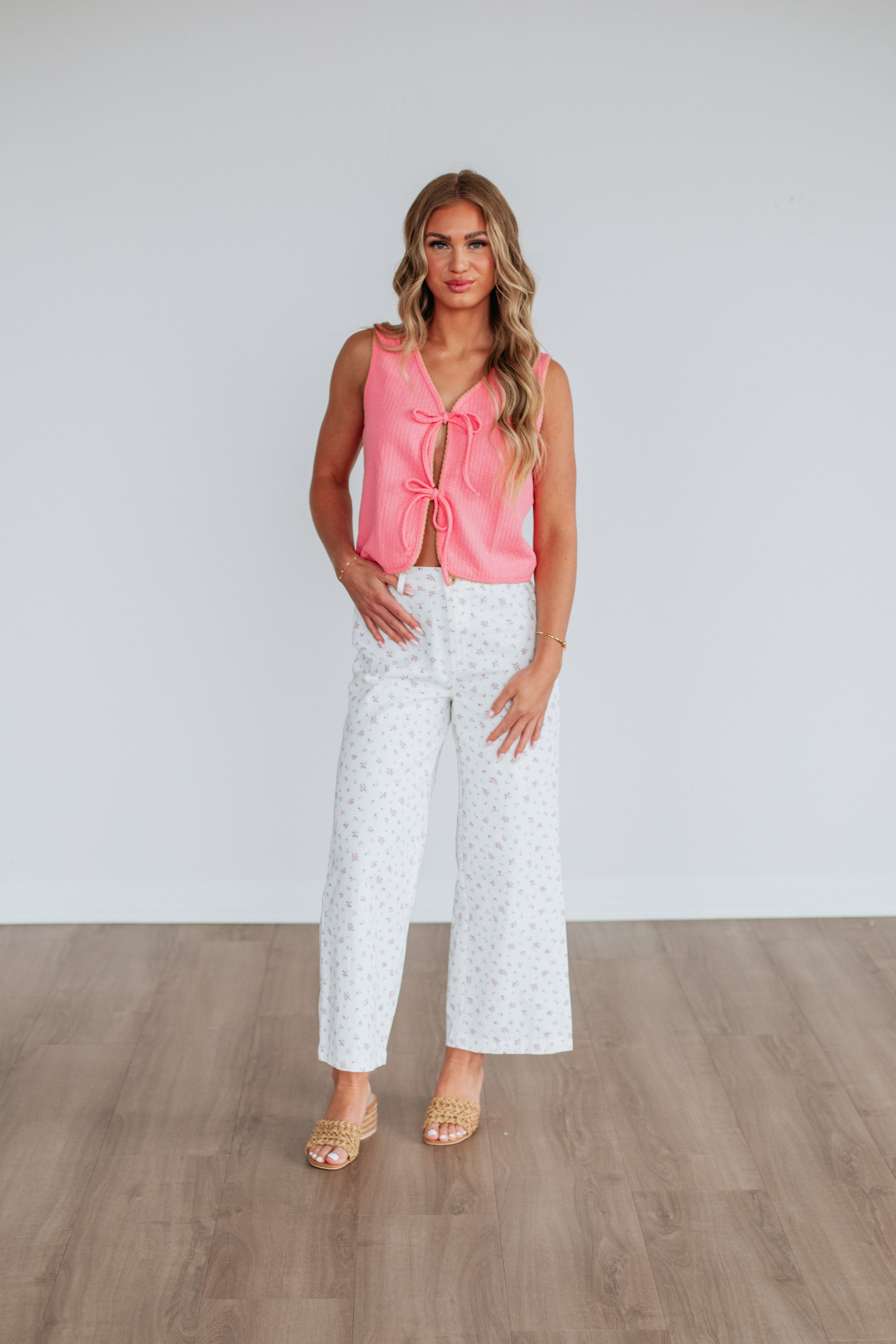 Cheyla Floral Pants Ivory Mix - Women's Boho Floral Print Wide Leg Trousers for Casual Wear, Vacation & Summer Outfits