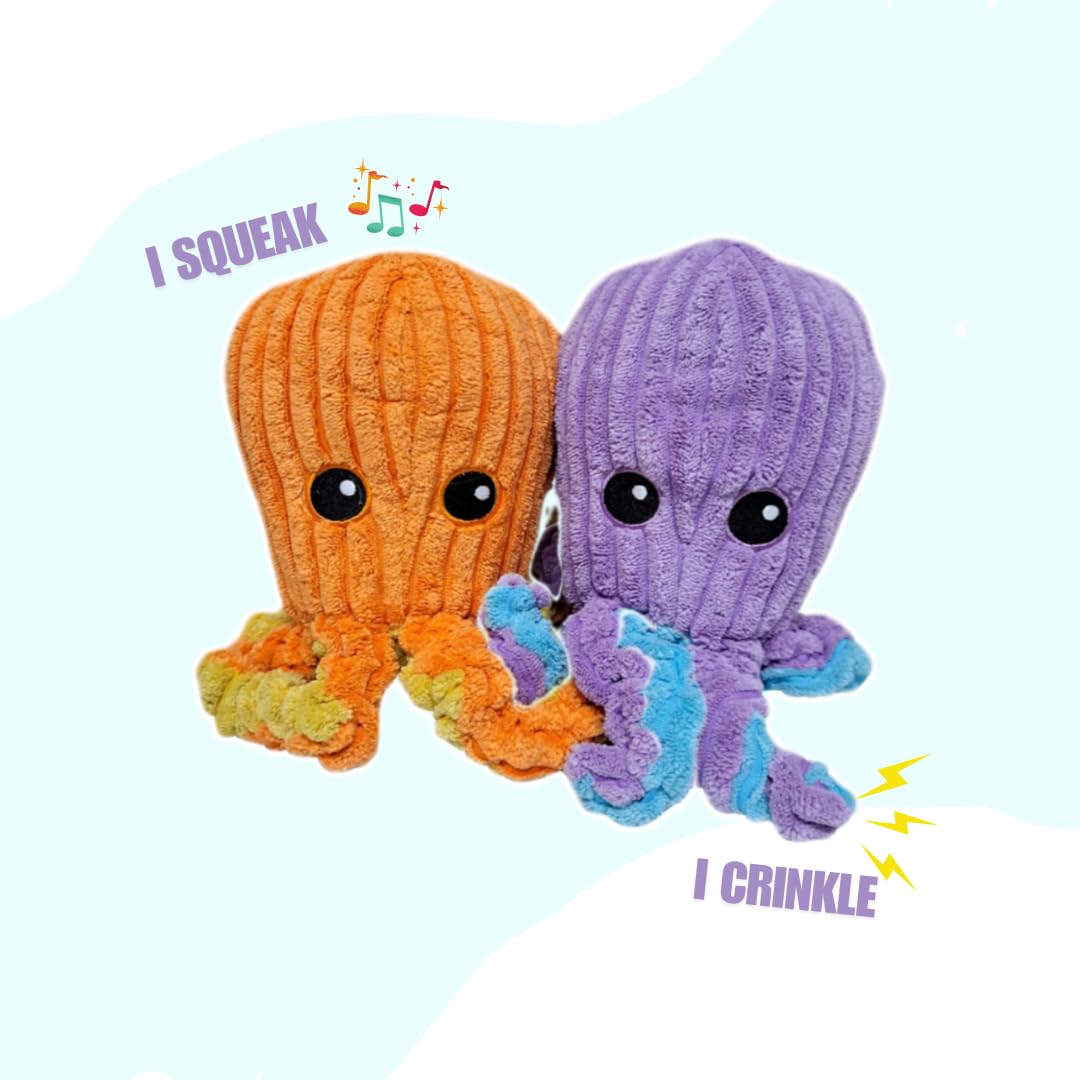 Durable Octopus Dog Toys with Squeaker & Crinkle - Interactive Chew Toys for Small, Medium & Large Dogs (Orange/Yellow) - Perfect for Playtime, Training & Teething Puppies