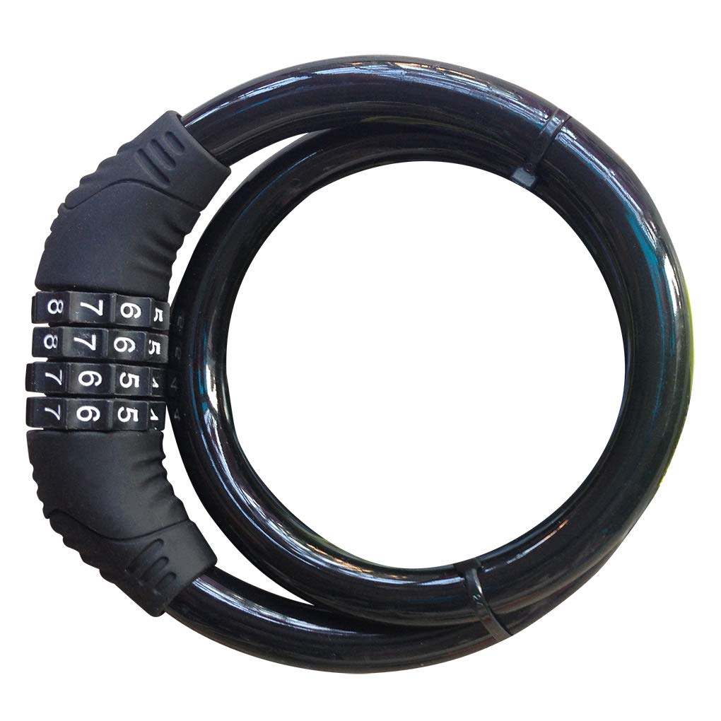 QSPORTPEAK 4 Digit Resettable Combination Bike Lock - Self Coiling Security Cable Lock for Bicycles (2 Feet x 1/2 Inch, Black) - Perfect for Commuting, Campus, and Outdoor Cycling Protection