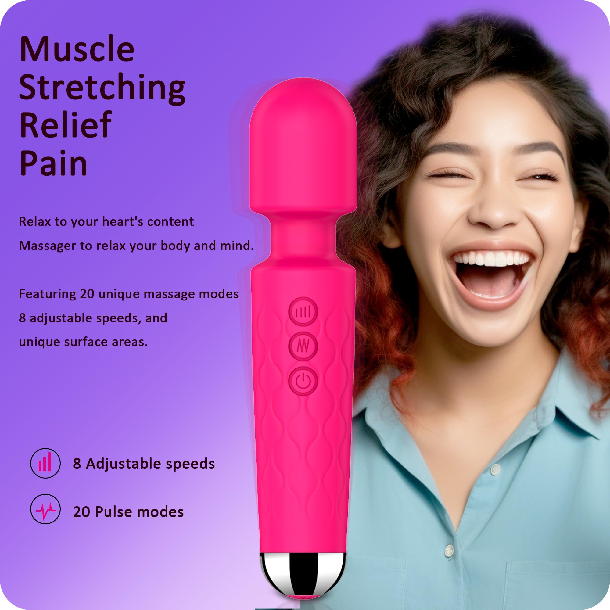 Premium Rose Red Vibrating Wand - 8 Speeds & 20 Patterns G-Spot Stimulator, Clitoral Massager, Waterproof Adult Sex Toy for Women - Perfect for Solo Play, Couples Intimacy & Sensual Exploration