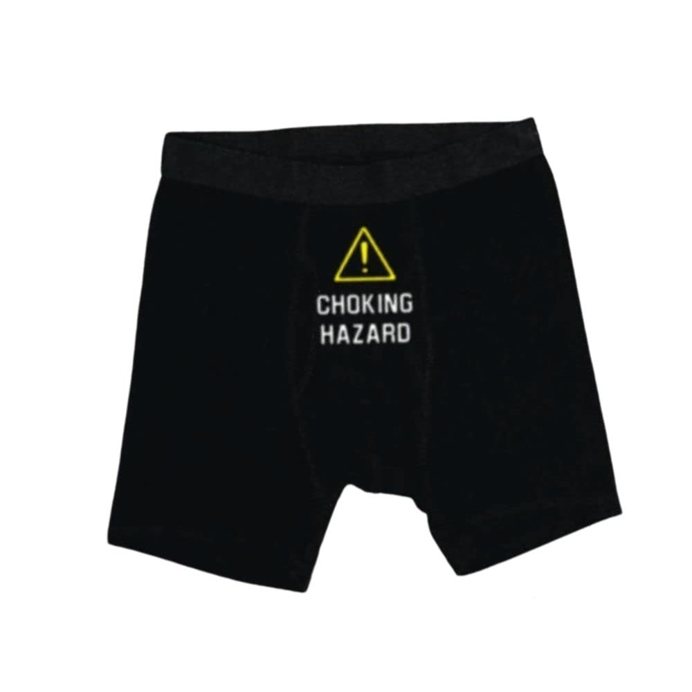 Funny Caution Choking Hazard Boxer Briefs for Men - Comfortable Cotton Underwear Gift Set (Medium, Black) - Perfect for Gag Gifts, Bachelor Parties & Novelty Present Ideas