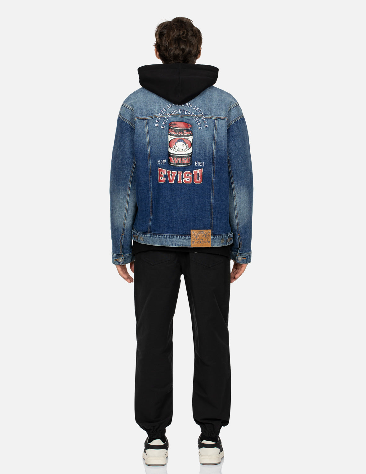 Trendy Peeping Godhead & Oil Drum Print Loose Fit Sherpa Denim Jacket for Men & Women | Vintage Distressed Denim Coat with Warm Fleece Lining | Perfect for Streetwear, Fall Fashion, and Casual Outfits