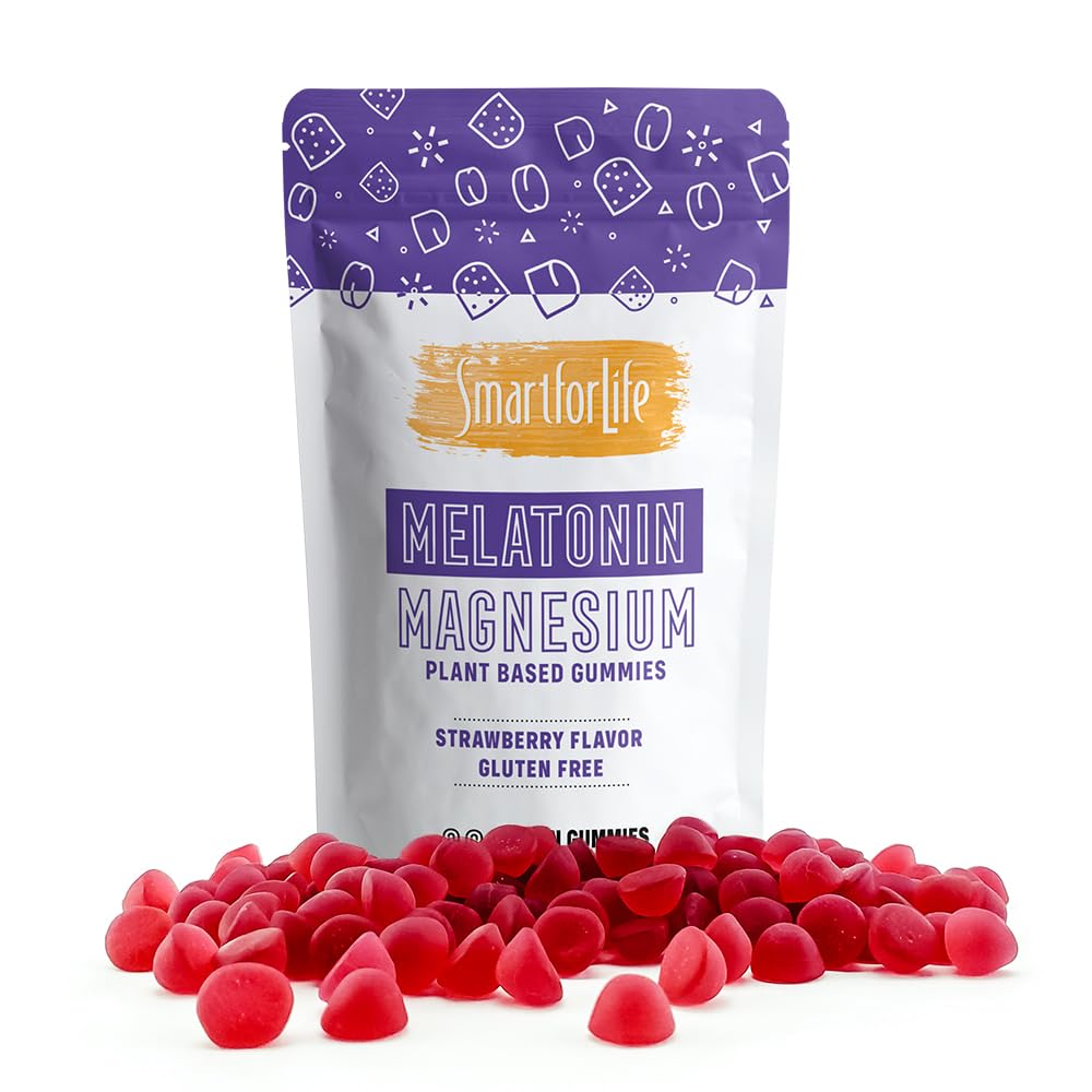 SMART FOR LIFE Melatonin Gummies 5mg with Magnesium - 60 Count Vegan Sleep Aid - Strawberry Flavor Plant-Based Supplement for Adults - Supports Heart & Bone Health - Perfect for Nighttime Relaxation & Better Sleep