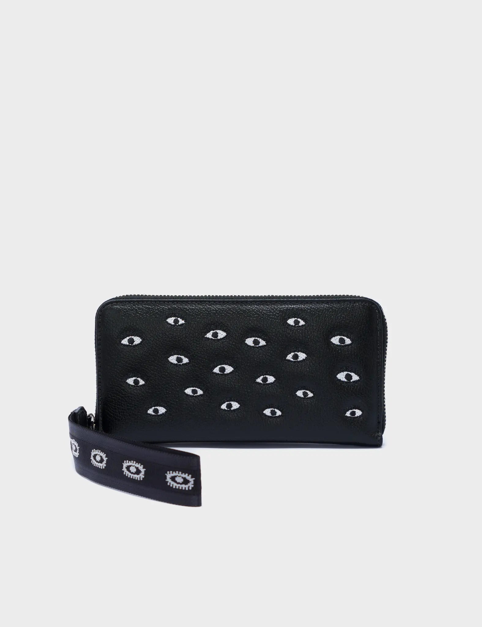Francis Black Leather Wallet with All Over Eyes Embroidery - Stylish RFID Blocking Bifold Wallet for Men, Perfect for Everyday Use, Travel, and Business