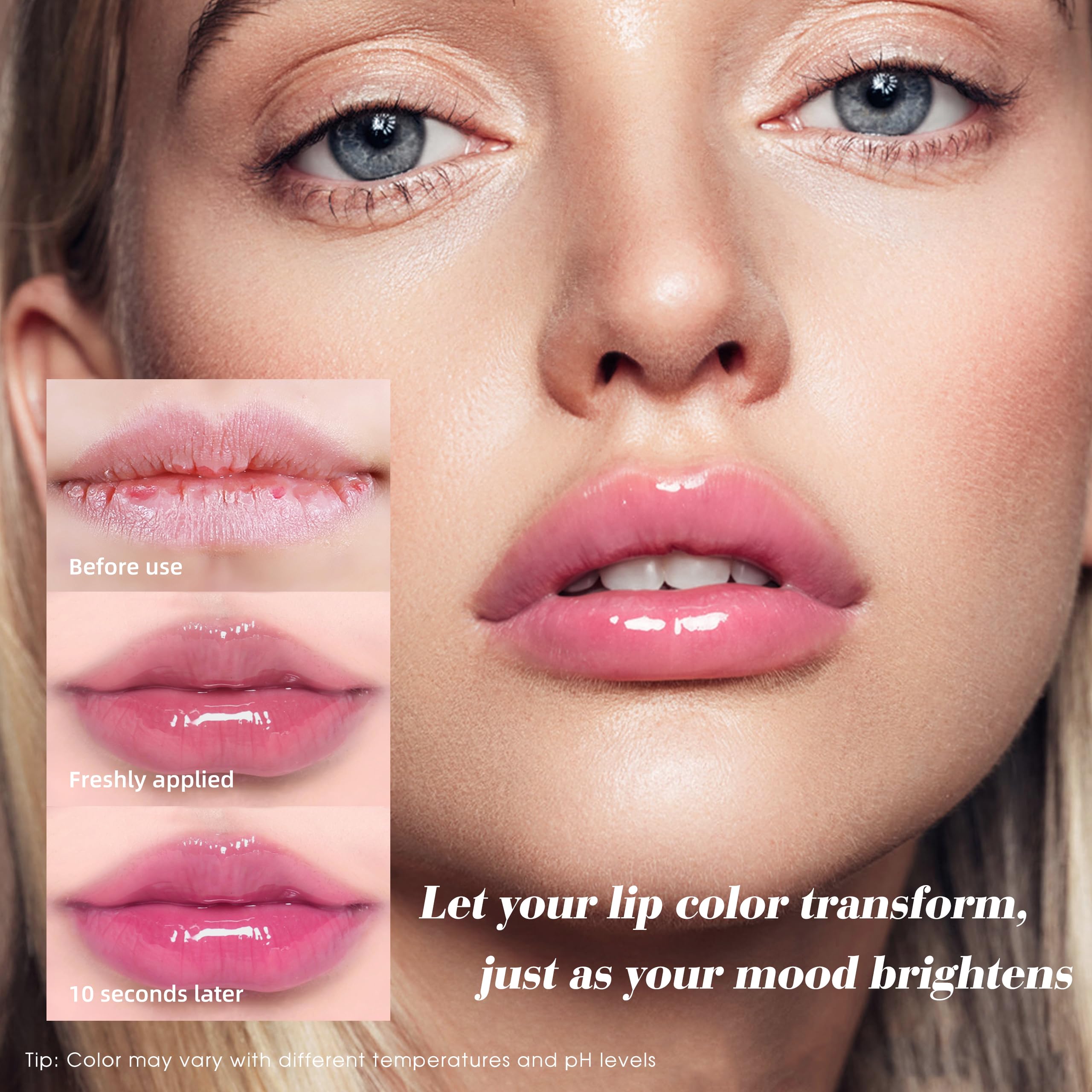 Unidollss MOOD Color Changing Lip Oil - Hydrating & Plumping Lip Gloss with Shimmer Finish, Non-Sticky Tinted Lip Balm for Smooth, Glossy Lips | Long-Lasting Moisture for Day & Night Wear, Perfect for Date Night, Parties & Everyday Makeup