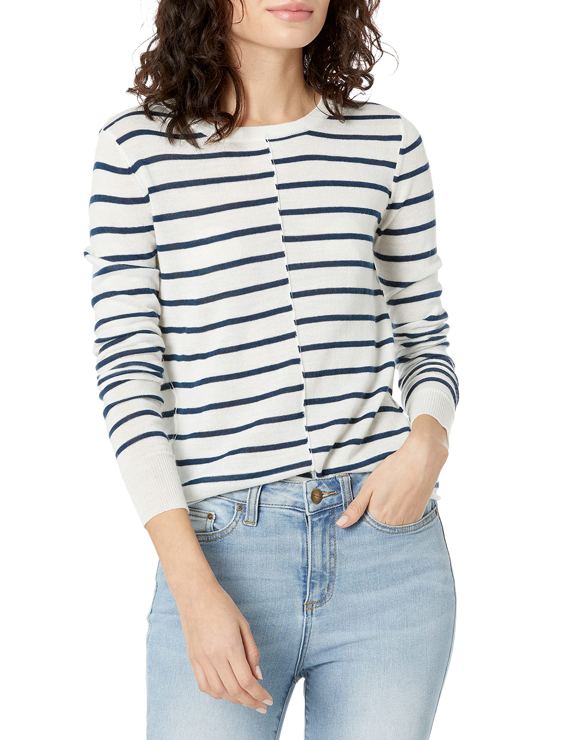 PAIGE Women's Allie Sweater - Ivory & Navy Striped Pullover for Casual Wear & Office Outfits | Cozy Knit Top for Fall & Winter Fashion