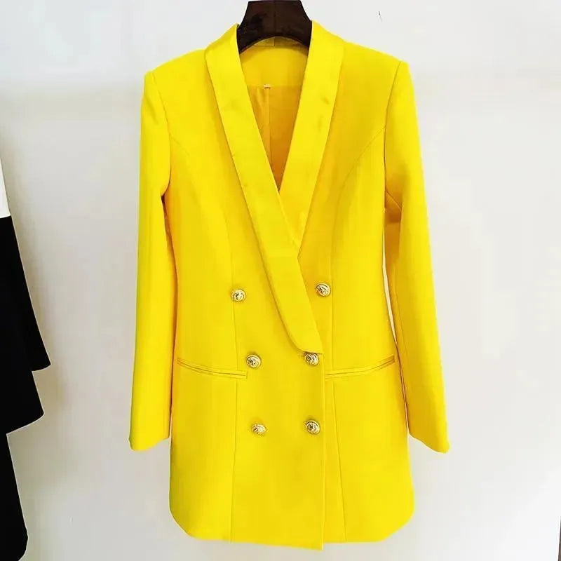 Elegant Yellow Tuxedo Blazer Dress for Women | Formal Evening Gown & Prom Outfit | Perfect for Weddings, Cocktail Parties & Special Occasions