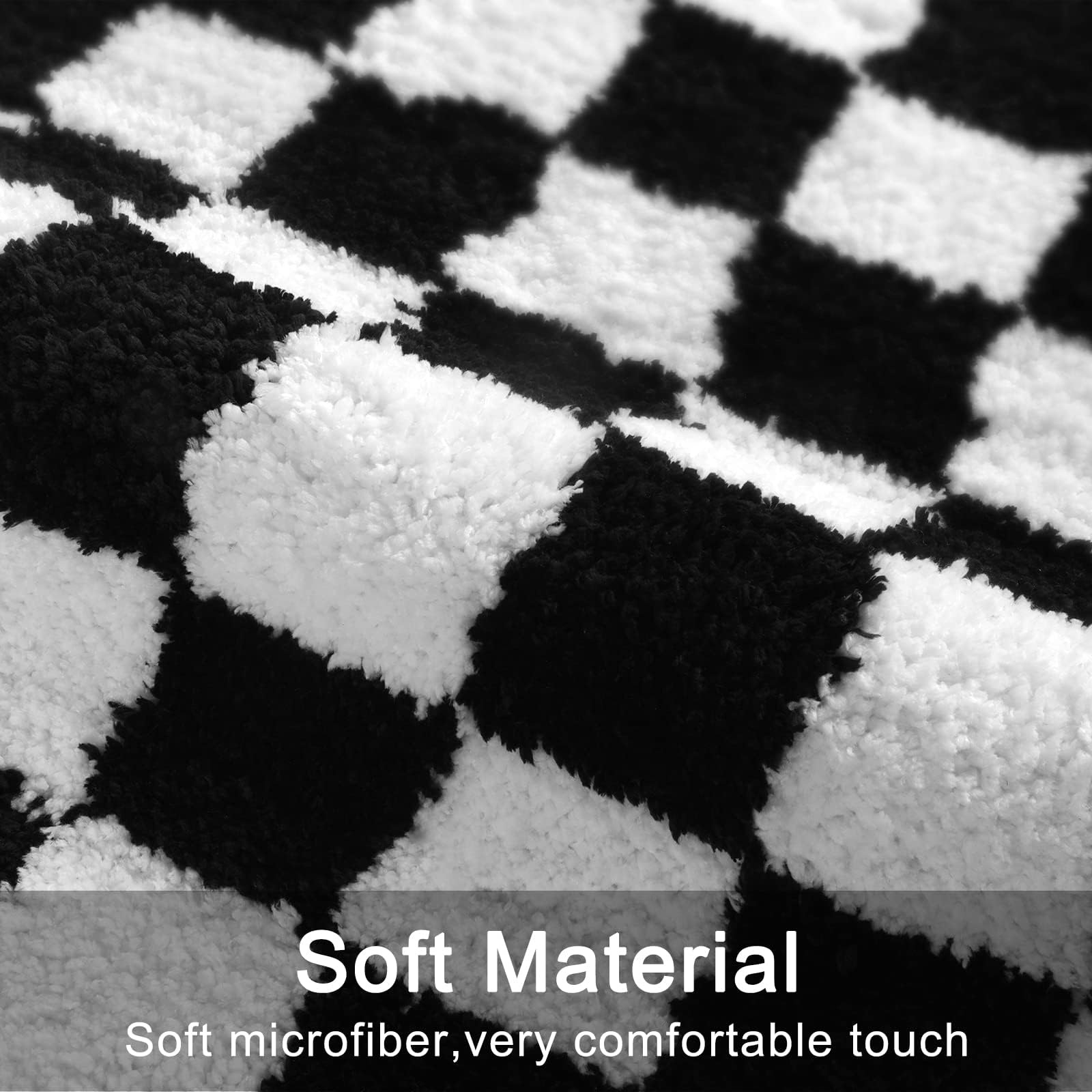 Uphome Black and White Checkered Bathroom Runner Rug - 18x47 Inch Non-Slip Machine Washable Bath Mat, Soft Water Absorbent Microfiber Shower Rug for Tub, Shower & Bathroom Floor - Perfect for Modern Bathrooms and Spa-Like Showers