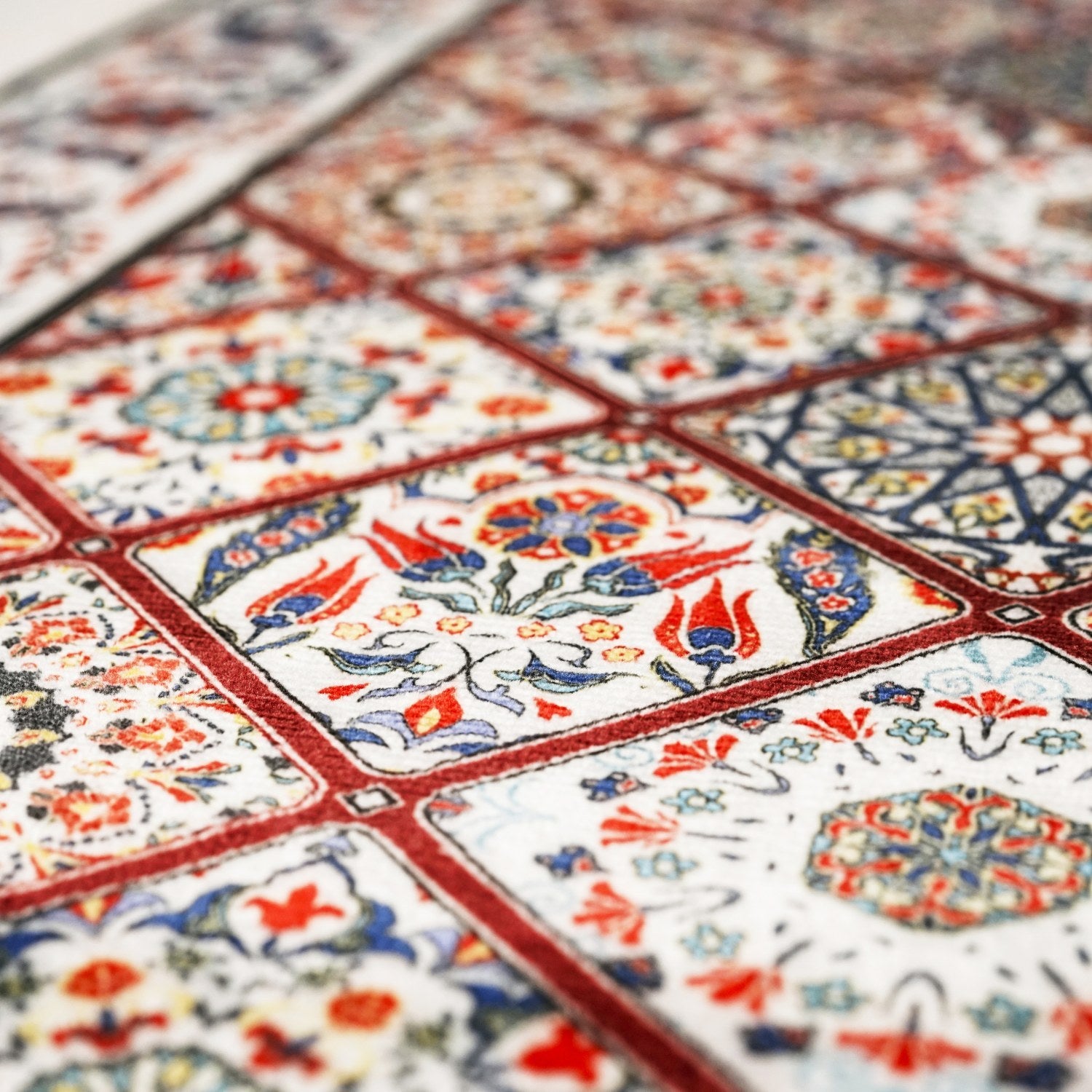 Premium Muslim Prayer Rug - Red & Blue Geometric Islamic Design for Home, Mosque & Travel - Soft & Durable Prayer Mat for Daily Salah & Jummah Prayers
