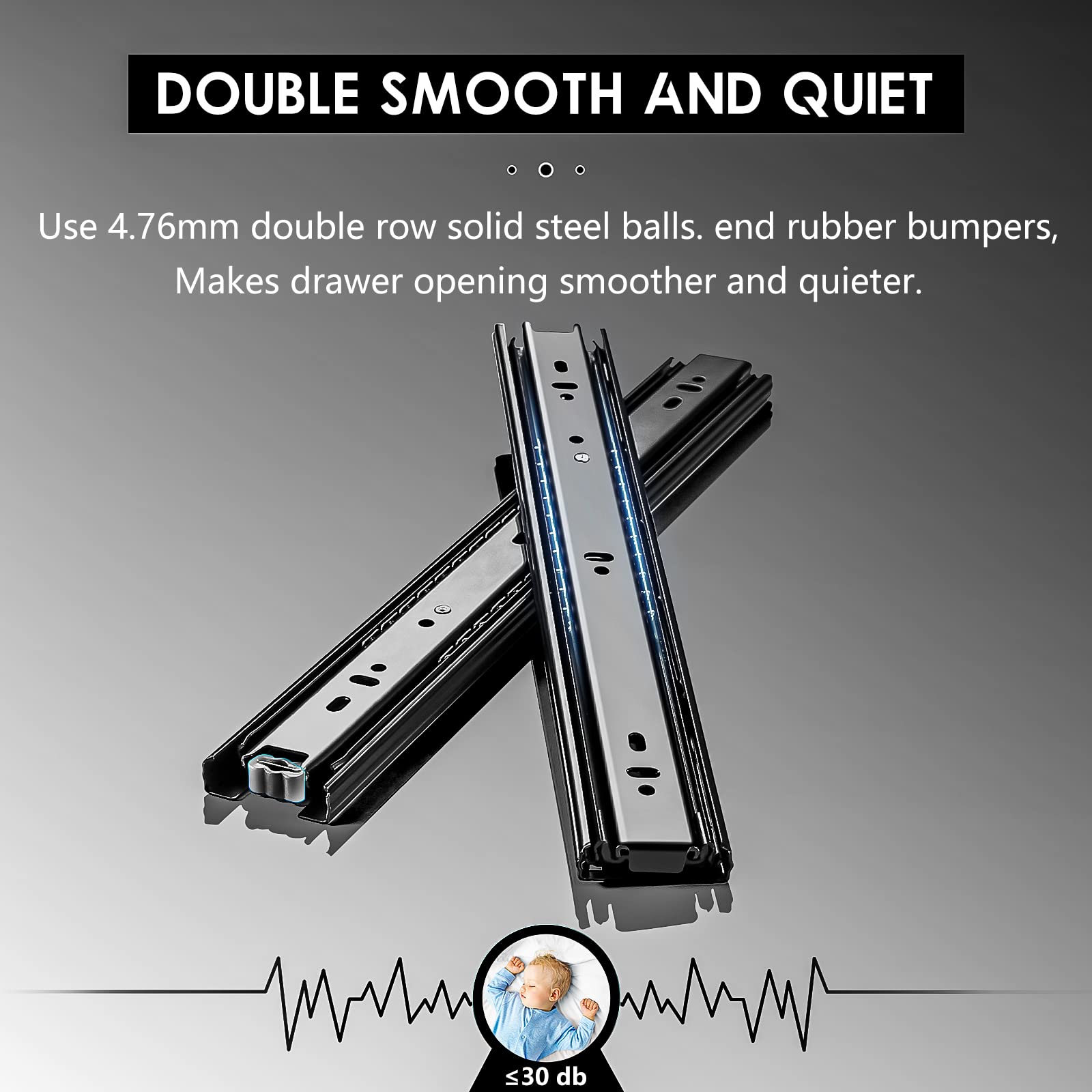 AOLISHENG 1 Pair Heavy Duty Full Extension Drawer Slides Rails - 8 10 12 14 16 18 20 22 24 Inch - 100 LB Load Capacity - Side Mount Ball Bearing Metal Runners - Black - Perfect for Dressers, File Cabinets, Trash Cans & Kitchen Drawers