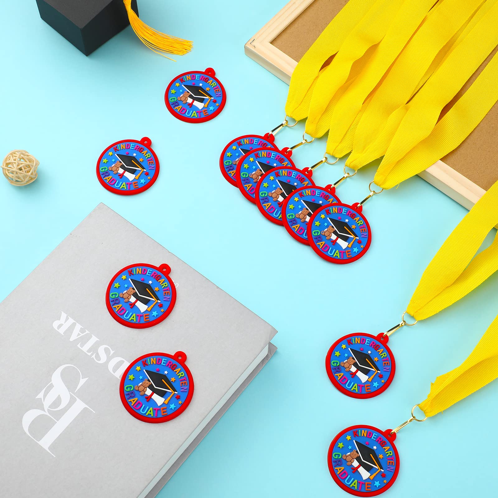 24 Pcs Kindergarten Preschool Graduation Medals for Kids - 2 Inch Award Medals with Yellow Ribbon - Perfect for Graduation Ceremonies, School Parties & Student Recognition Events