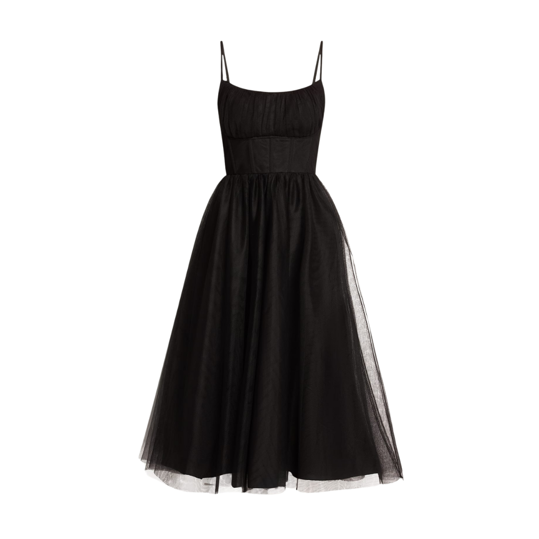 Elegant Tulle Corset Midi Dress for Women - Vintage Lace Bridal Party Evening Gown - Perfect for Weddings, Prom, Cocktail Parties & Special Occasions
