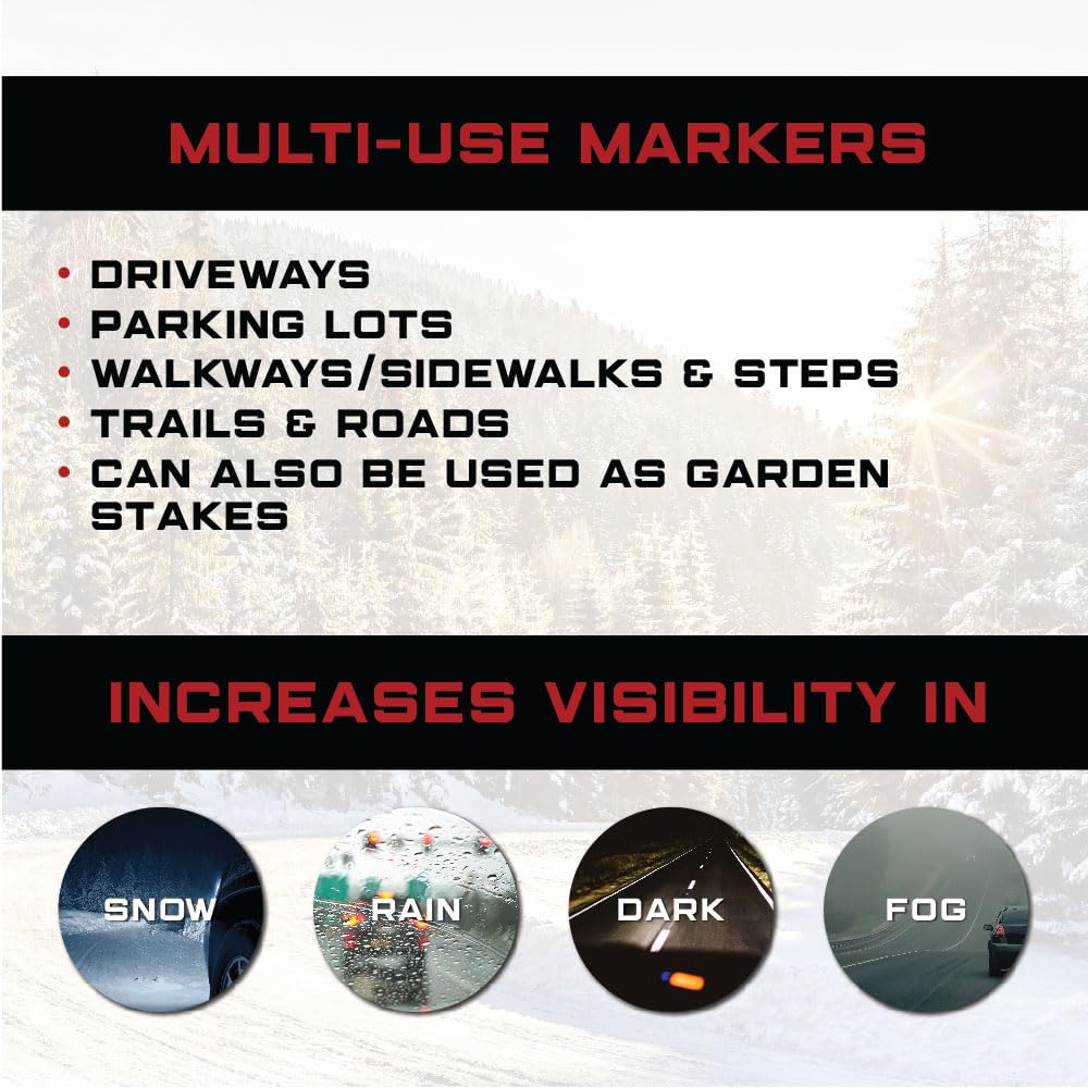 500 Pack 48-Inch Driveway Markers - 1/4 Inch Snow Poles & Reflective Stakes for Winter Roads, Parking Lots & Property Borders | Durable Fiberglass Rods for Snow Removal & Landscaping