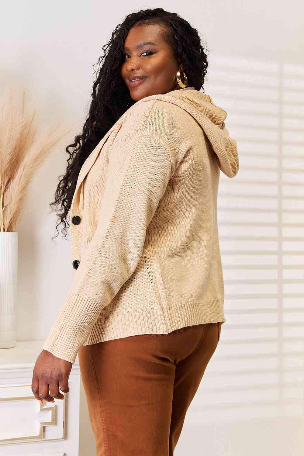 Stylish Tan Button Down Long Sleeve Hooded Sweater for Men & Women | Cozy Fall & Winter Pullover | Perfect for Casual Outfits, Layering and Outdoor Activities