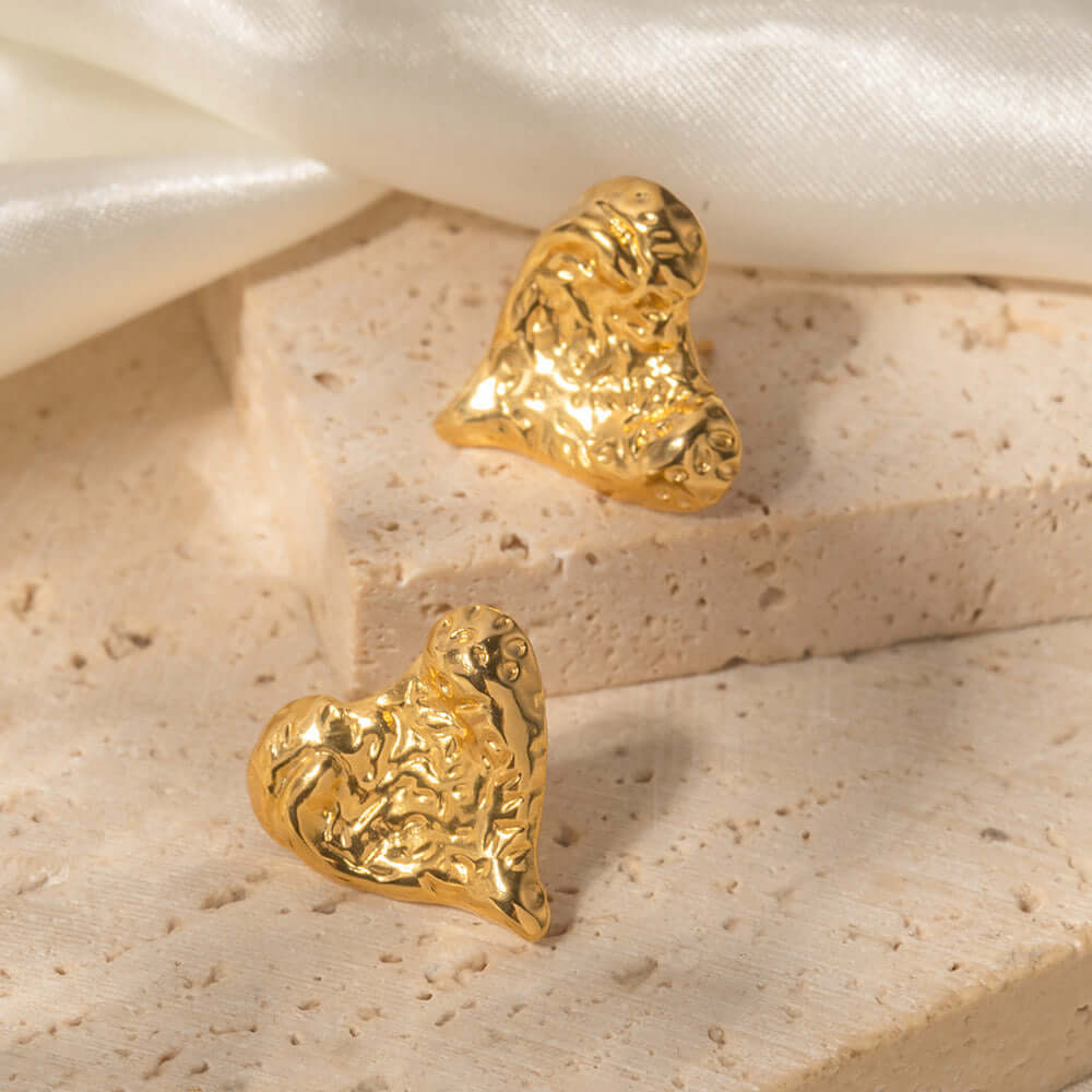 Minimalist Engraved Texture 18K Gold Plated Heart Stud Earrings for Women | JDE033 | Perfect for Valentine's Day, Anniversary Gifts & Everyday Elegance