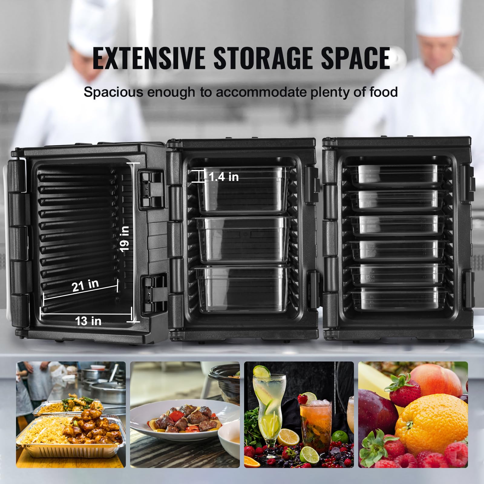 VEVOR 82 Qt Insulated Food Pan Carrier - Hot Box for Catering & Restaurants | Double-Buckle LLDPE Food Warmer with Handles | Stackable Front-Loading End Loader | Perfect for Buffets, Canteens & Food Delivery Services