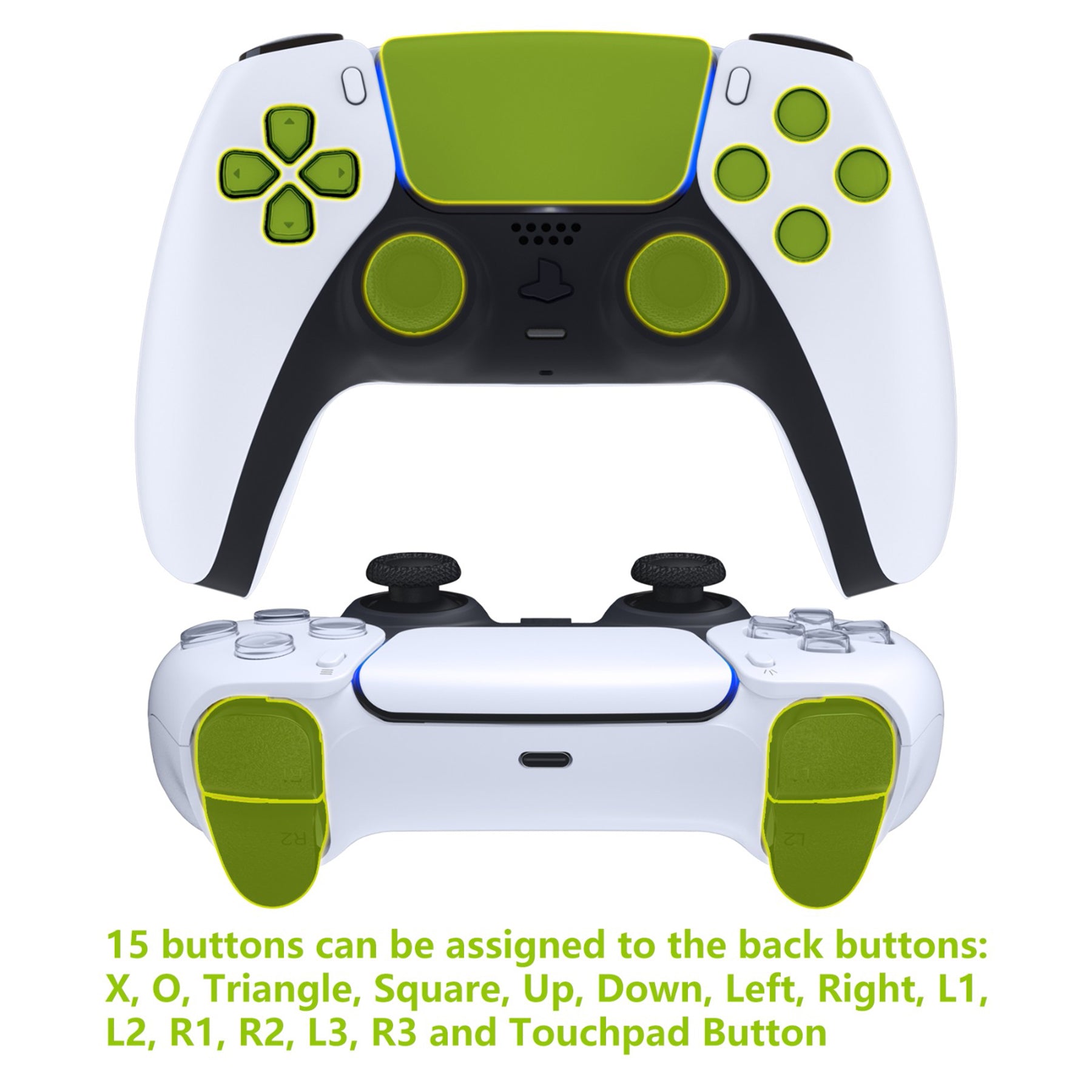 eXtremeRate Remappable RISE4 Remap Kit for PS5 Controller BDM-010/020 - Rubberized Green Back Buttons - Customizable Gaming Accessory for Competitive Play & FPS Games