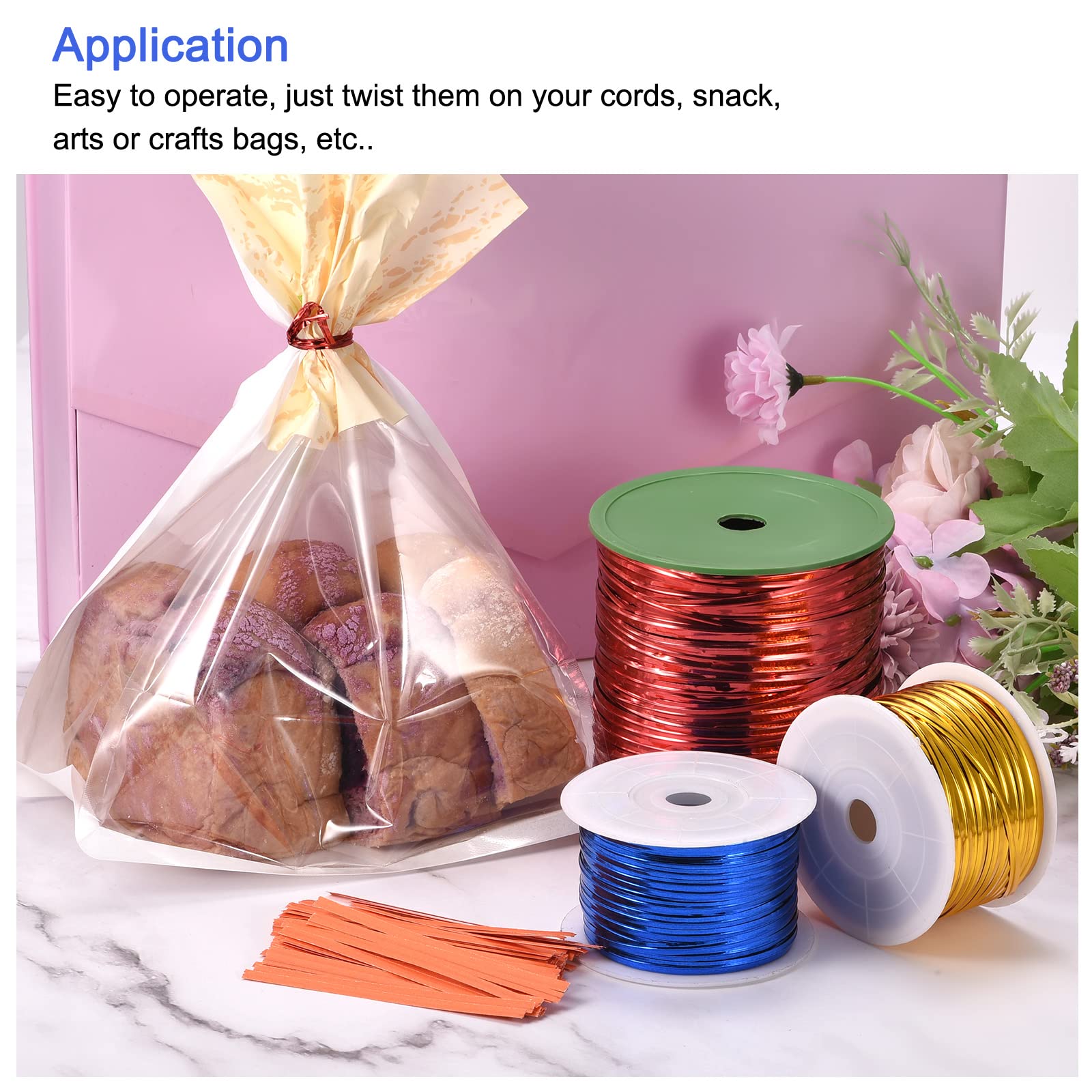 MECCANIXITY 350 Yard Plastic Foil Twist Ties - Bulk Pack for Bread Bags, Candy Wrapping, Cookie Packaging, Gift Bags & Arts Crafts (Purple) | Food Safe, Durable Closure Solution for Home Baking & DIY Projects