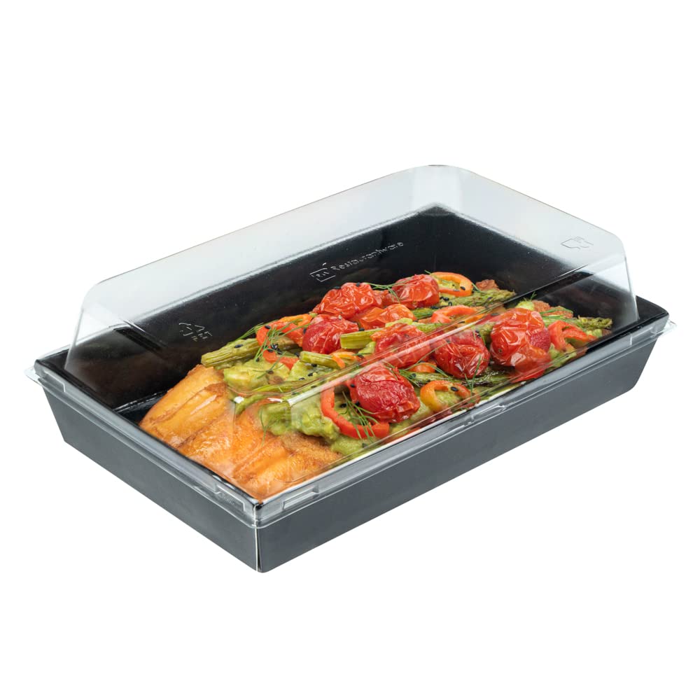 Restaurantware Matsuri Vision 8x5x1.5 Inch Medium Sushi Trays - 100 Greaseproof Disposable Black Paper Sushi Containers for Entrees & Desserts (Lids Sold Separately) | Perfect for Japanese Restaurants, Catering & Takeout