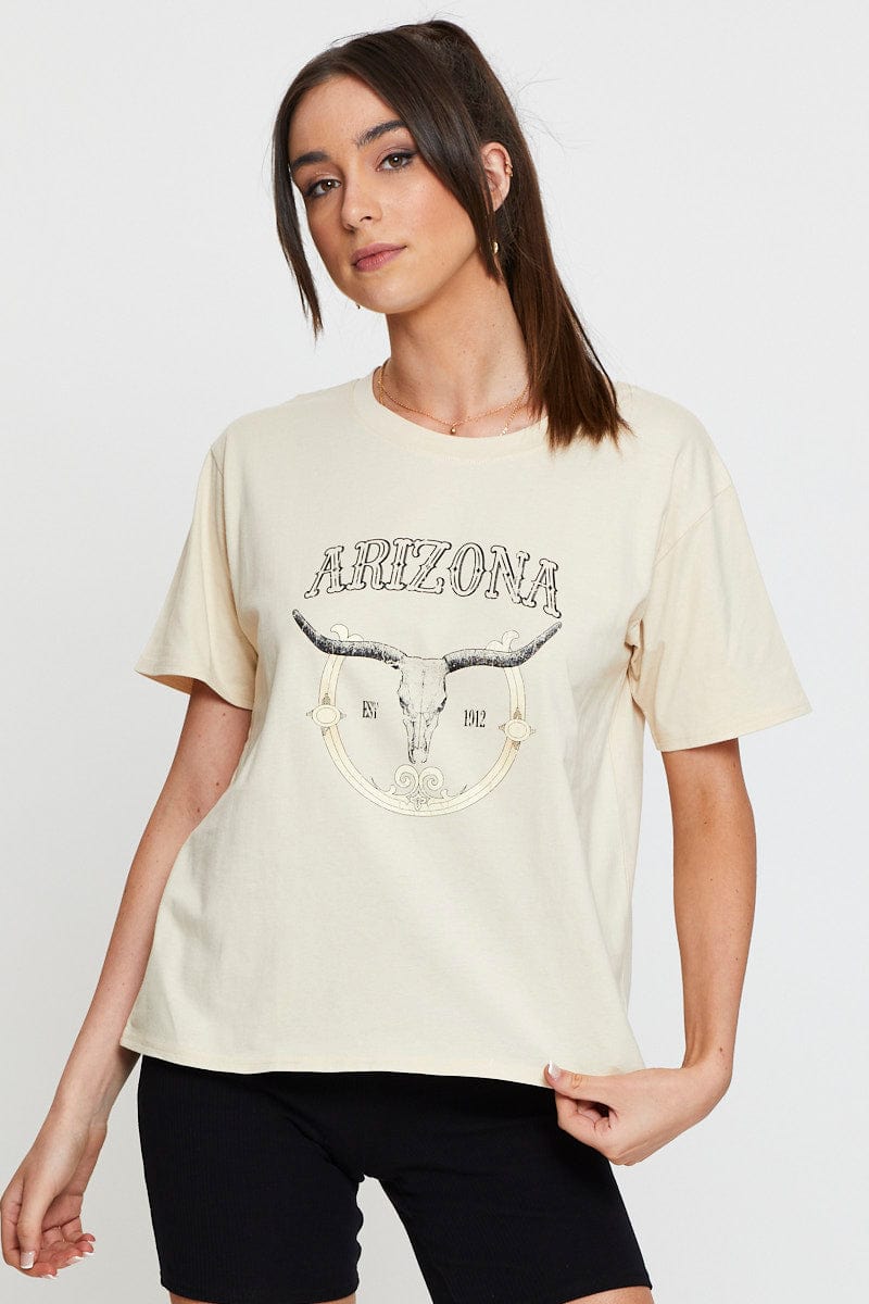 Trendy Beige Graphic T-Shirt for Men & Women - Soft Cotton Short Sleeve Tee - Perfect for Casual Wear, Street Style & Summer Outfits