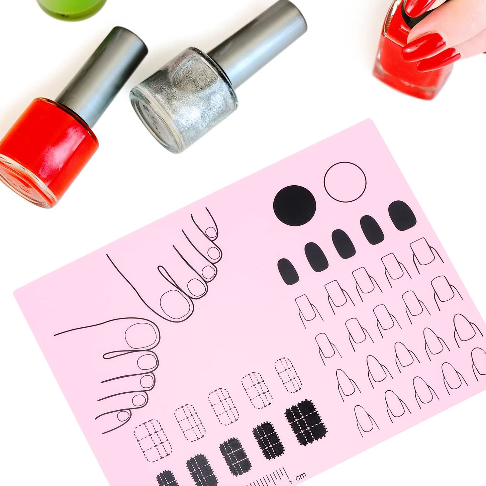 Silicone Manicure Practice Mat for Acrylic Nail Art - DIY Nail Art Tool with Gold Hair Stick & Chopstick Holder - Perfect for Salon, Home Manicure & Nail Art Training