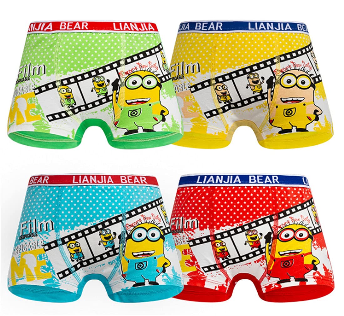 2-10 Years Boys' Cartoon Print Boxer Briefs - Soft Cotton Underwear 4 Pack for Kids - Perfect for School, Play & Everyday Comfort
