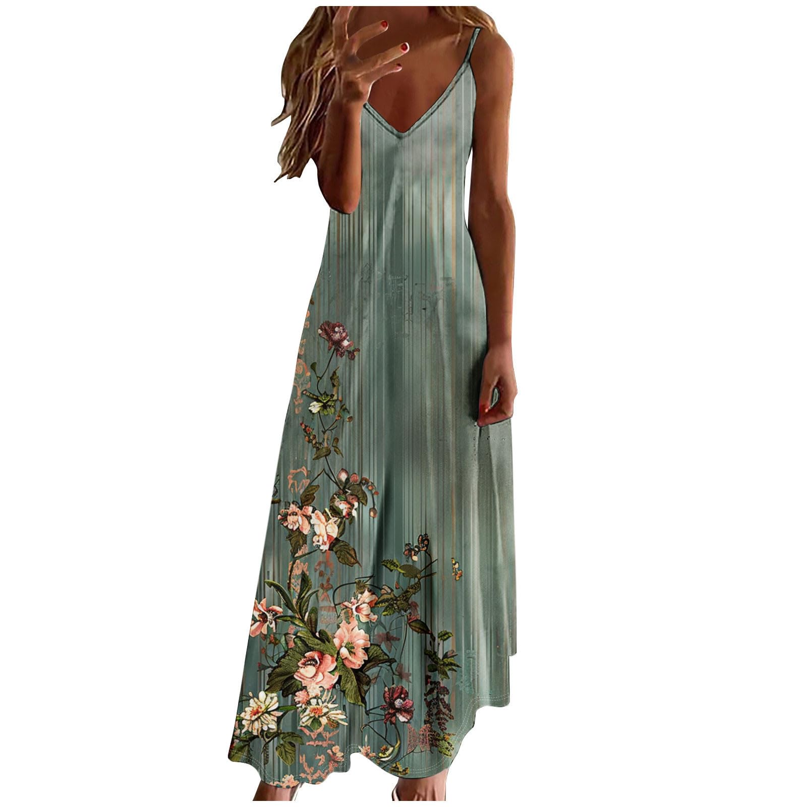 Women's Floral Boho Maxi Dress - Sleeveless V-Neck Loose Summer Sundress for Vacation & Beach | Casual Slip Dress for Outdoor Parties, Travel & 2025 Fashion Trends