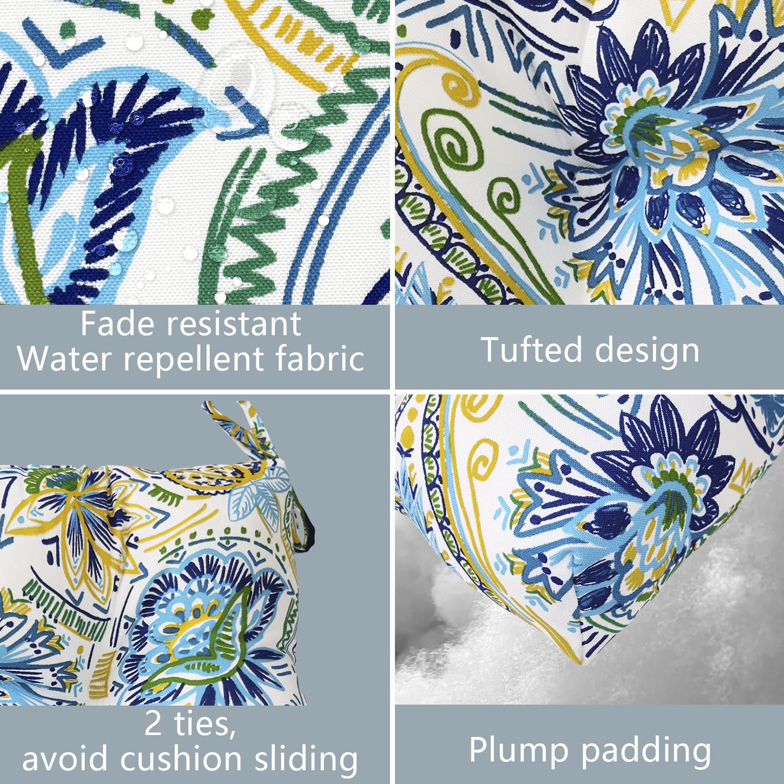 **LVTXIII 2 Pack High Back Chair Cushions for Outdoor & Indoor Use – Deep Seat Patio Cushion Set with High Rebound Foam – 44”x22”x4” – Paisley Blue – Perfect for Rocking Chairs, Porch Swings & Garden Furniture**