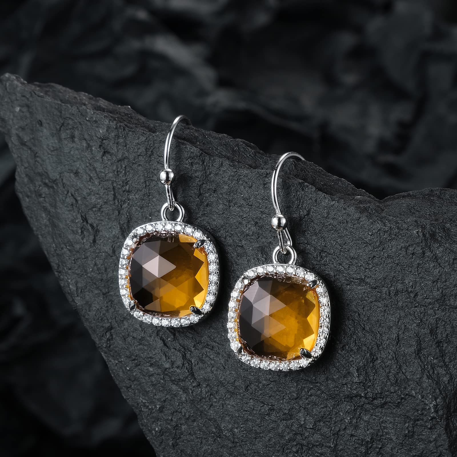 14k Gold/Rhodium Plated Genuine Natural Gemstone Dangle Earrings for Women - 10mm Handcrafted Jewelry with Real Gemstones, Valentine's Day Gifts, Mother's Day Presents, Birthday Jewelry (Perfect for Date Nights, Weddings & Special Occasions)