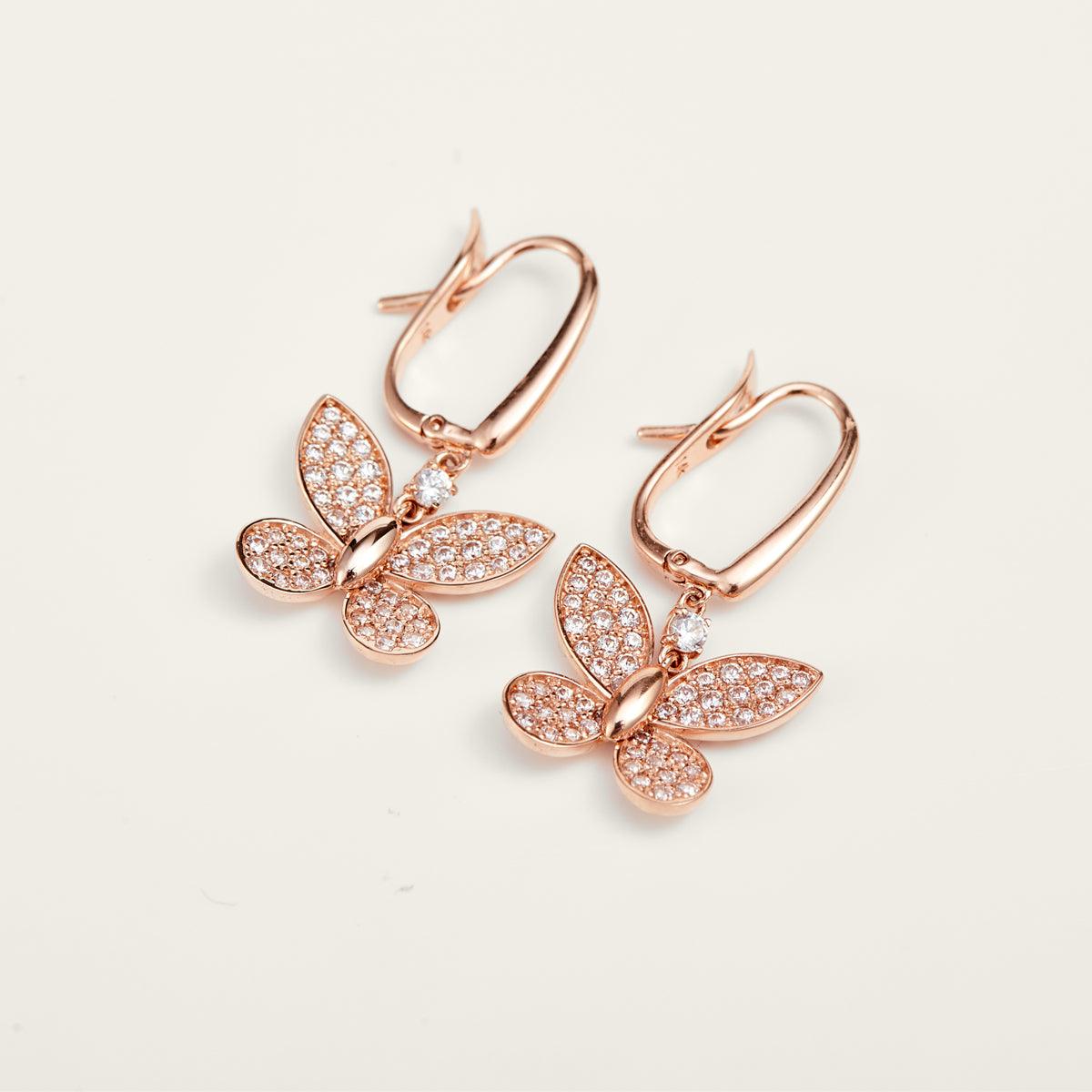 Dreamy Butterfly Rose Gold Drop Earrings for Women - Elegant Dangle Earrings for Party, Wedding & Everyday Wear