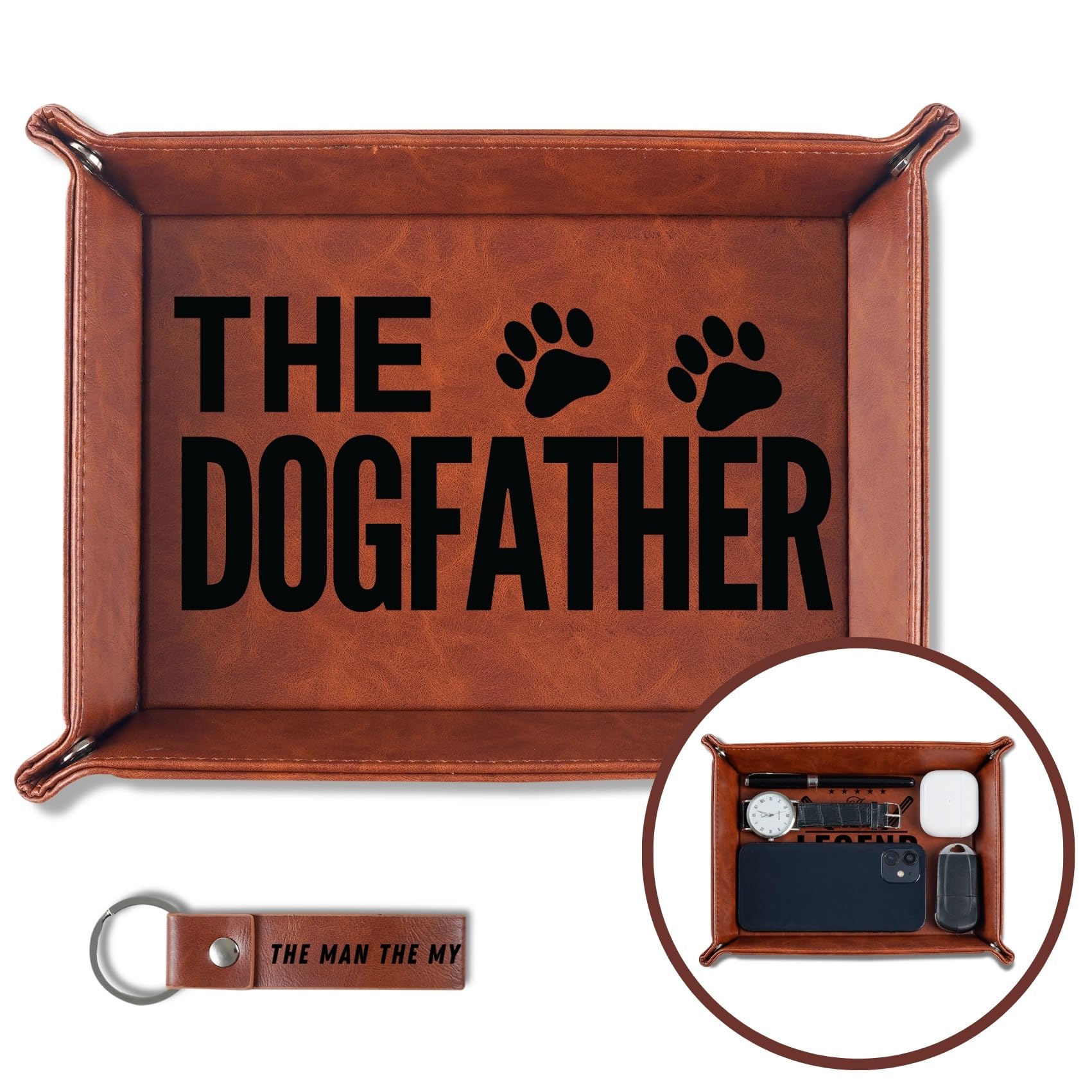 INNObeta Premium Dog Dad Gifts for Men - Engraved Valet Tray with Keychain | Unique Father's Day, Birthday Gift for Dog Lovers | Perfect Bedside Organizer for Keys, Wallet & Essentials