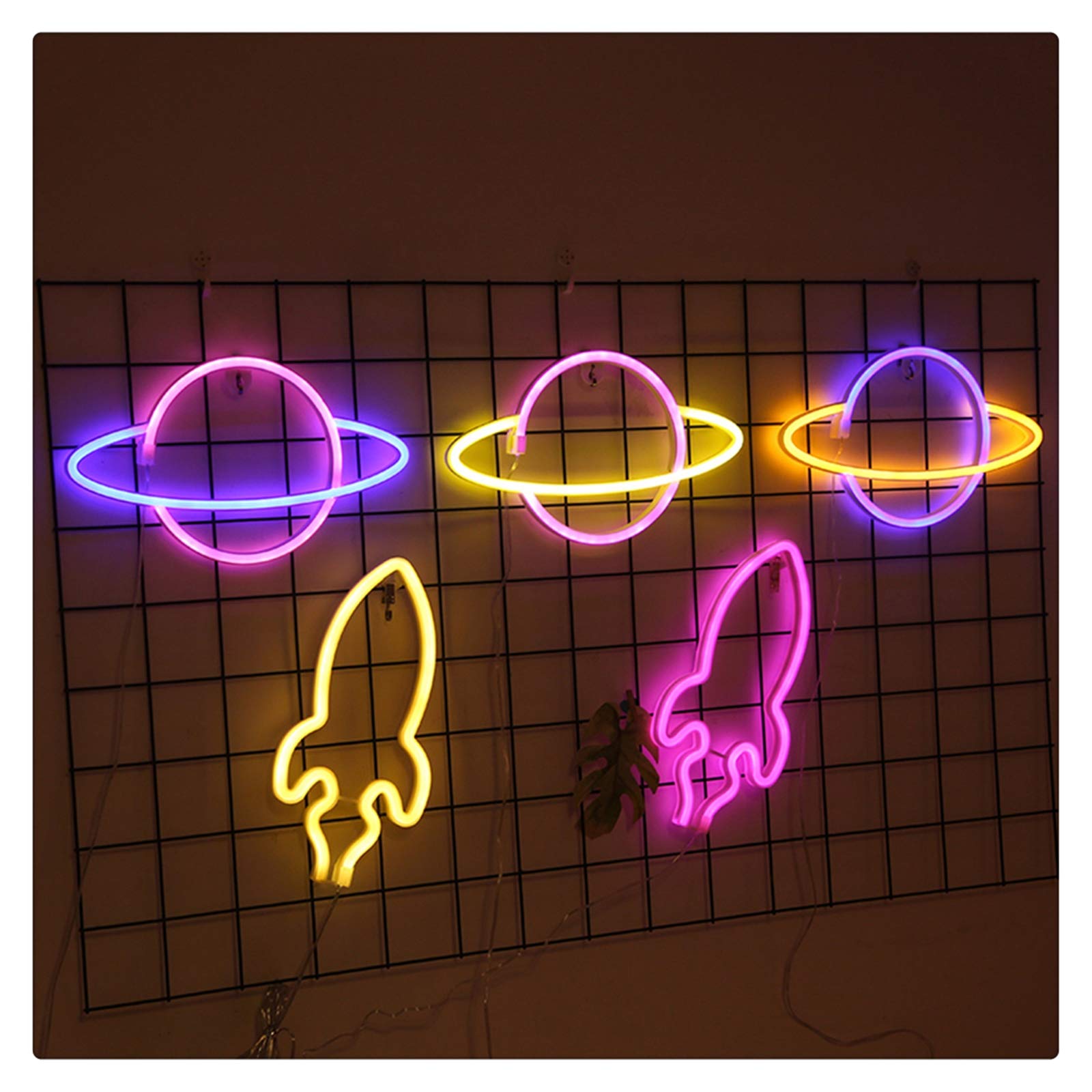Creative Rocket & Planet Shape LED Neon Light Sign - USB Powered Room Decor for Home, Party, Wedding & Christmas - Night Lamp & Wall Art for Bedroom, Bar, Cafe, Office
