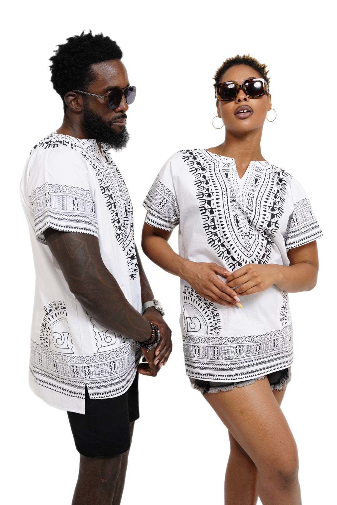 African Print Dashiki Shirt for Men & Women | White Unisex African Tunic | Festival Wear, Cruise Outfit, Concert Attire | DP3830M | Perfect for Cultural Events, Beach Vacations & Summer Parties