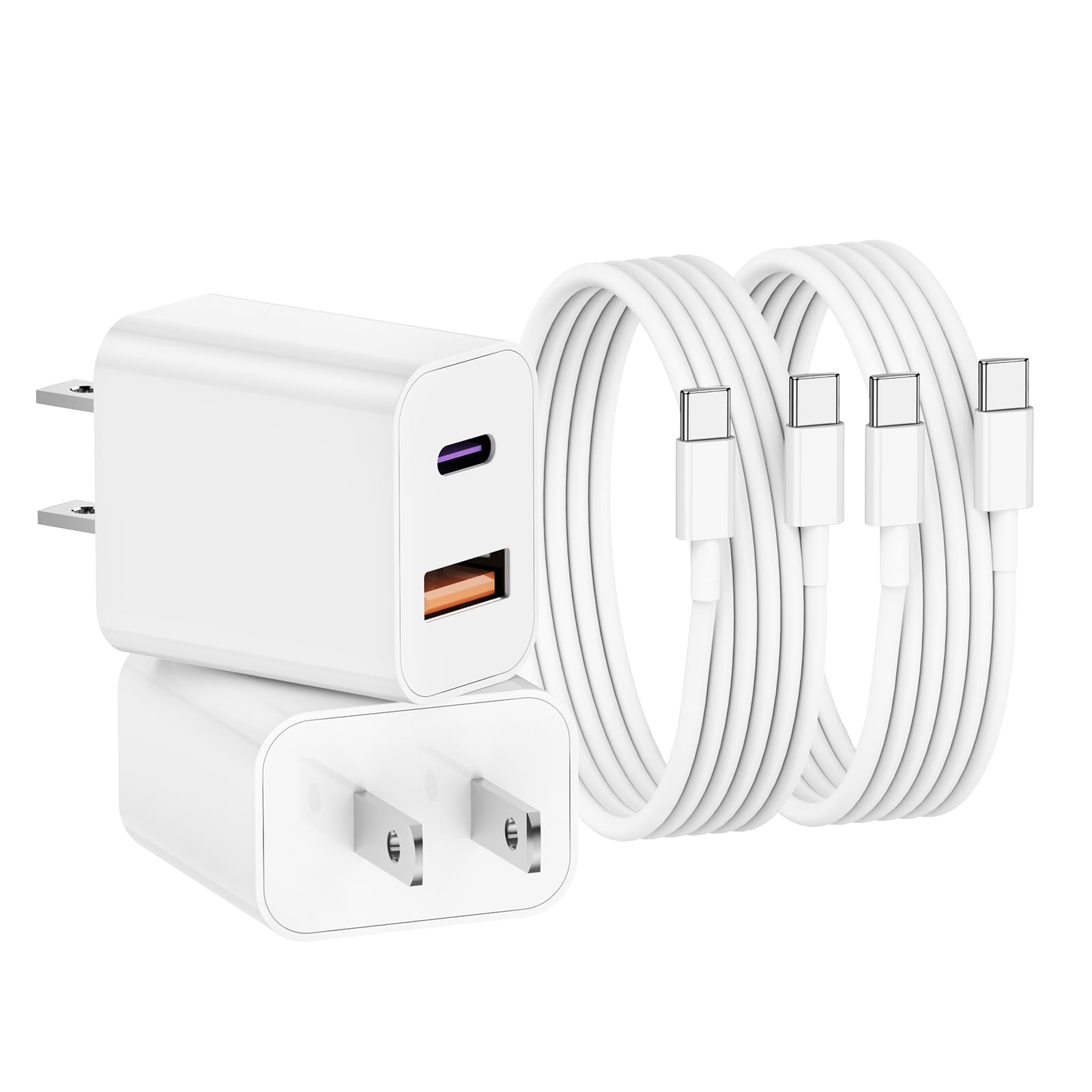 FGUIME 10FT iPhone 15 Fast Charger & 20W Dual Port Wall Charger Block (2-Pack) - USB-C & USB-A Ports with USB C Cable - Compatible with iPhone 15/15 Pro/15 Pro Max/iPad Pro/AirPods - Perfect for Home, Office & Travel Charging
