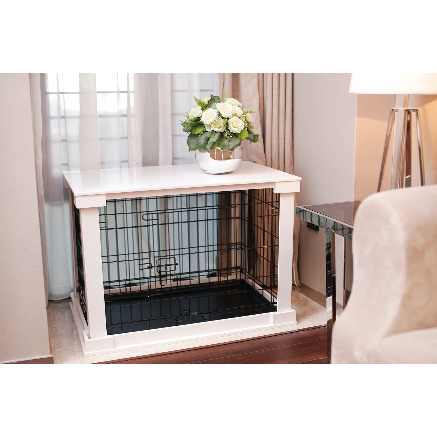 Zoovilla White Dog Cage with Crate Cover - Medium Size Dog Kennel for Small to Medium Dogs | Perfect for Home, Travel & Vet Visits