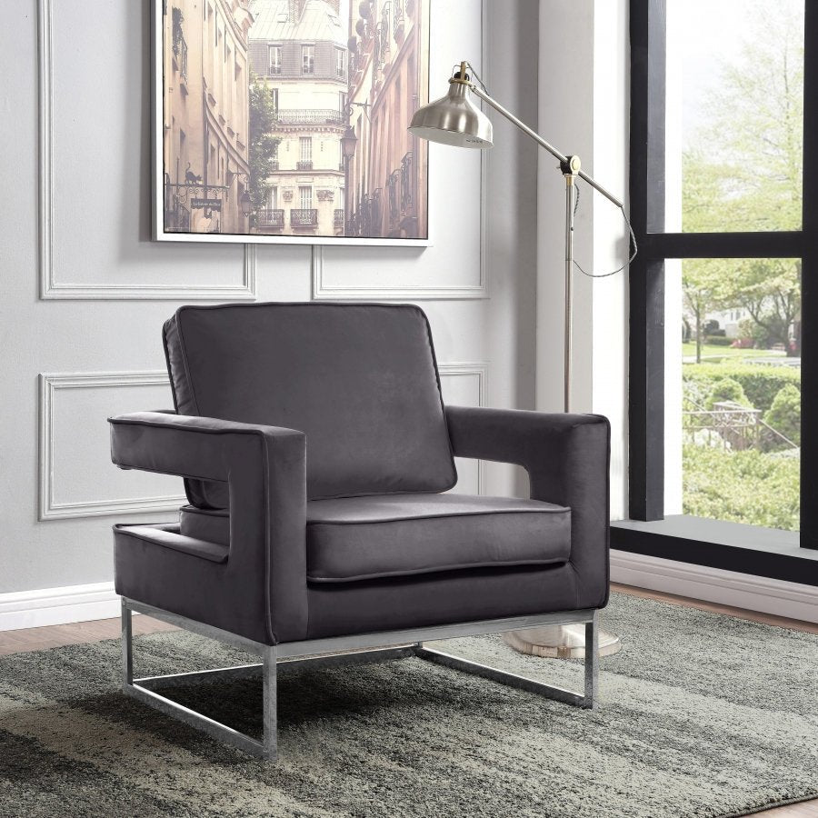 8 Bit Accent Chair - Grey Velvet Upholstered Gaming Chair for Living Room, Bedroom & Office - Retro Pixel Design for Gamers & Home Decor
