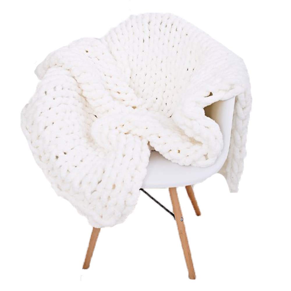 Soft Chenille Yarn Throw Blanket - Cream White Chunky Knit Blanket for Adults & Kids - 71x71 Inch Handmade Arm Knit Blanket - Cozy Living Room, Bedroom & Nursery Decor - Perfect for Gifts, Winter & Relaxation