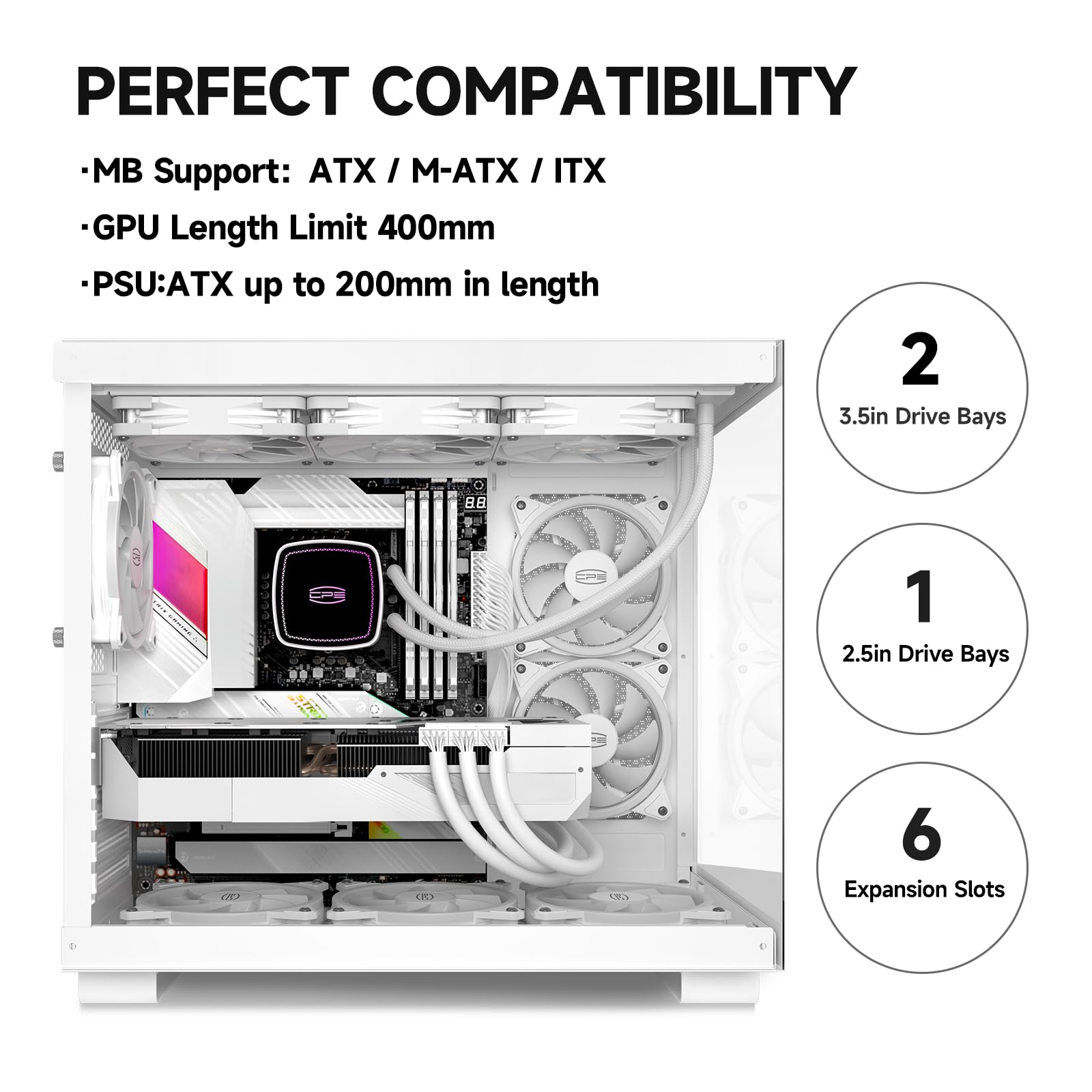 PCCOOLER C3T500 ARGB Mid Tower Gaming PC Case - ATX/M-ATX/ITX Motherboard Compatible with 6 ARGB Fans, Column-Free Design, 360mm Radiator & 400mm GPU Support - Easy Installation (White) | Perfect for High-Performance Gaming Rigs & Streaming Setups